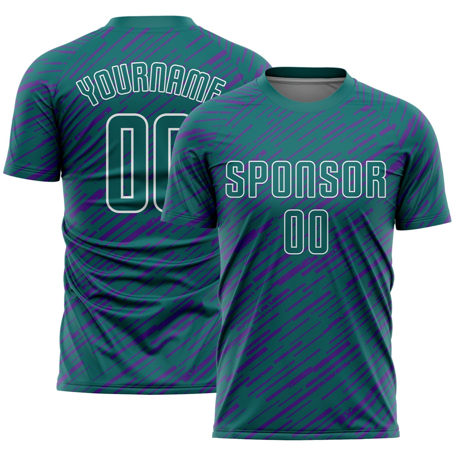 Custom Teal Purple-White Line Sports Sublimation Soccer Uniform Jersey - Main View
