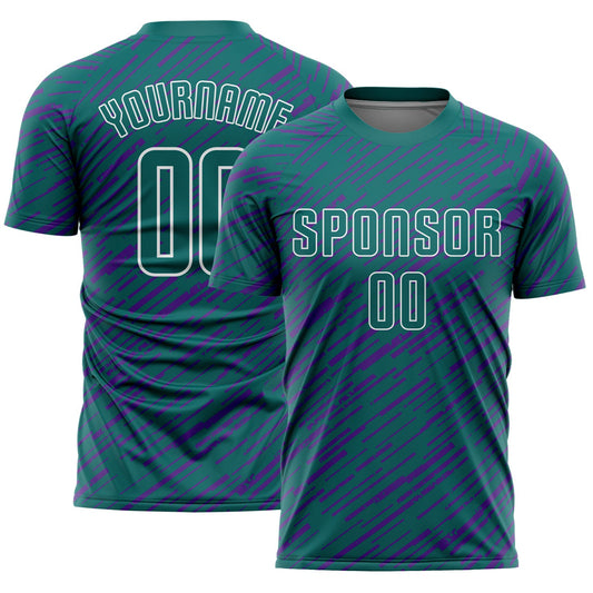 Custom Teal Purple-White Line Sports Sublimation Soccer Uniform Jersey - Main View