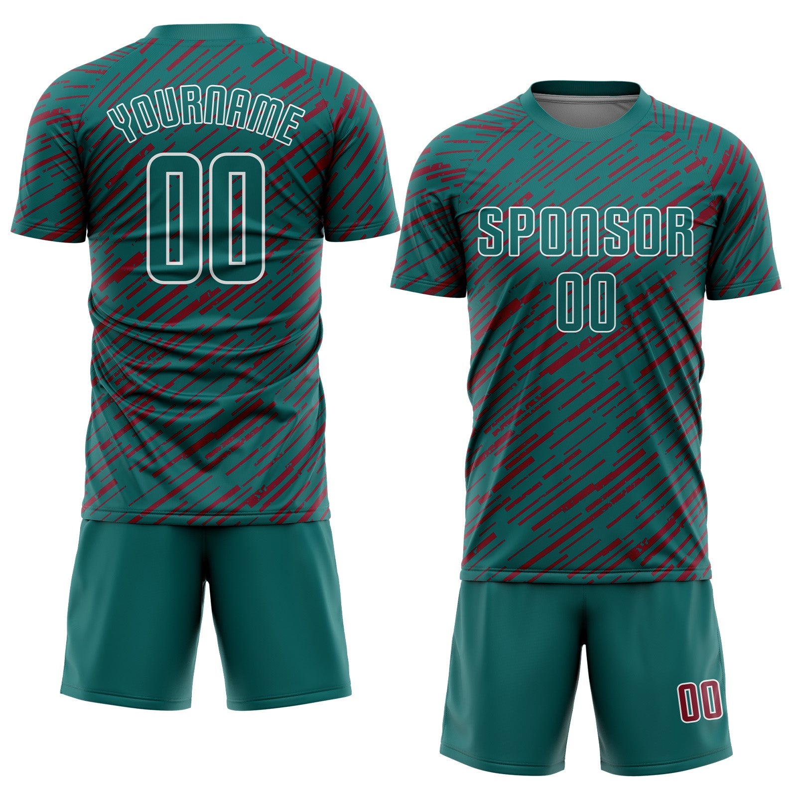 Custom Teal Crimson-White Line Sports Sublimation Soccer Uniform Jersey view 2