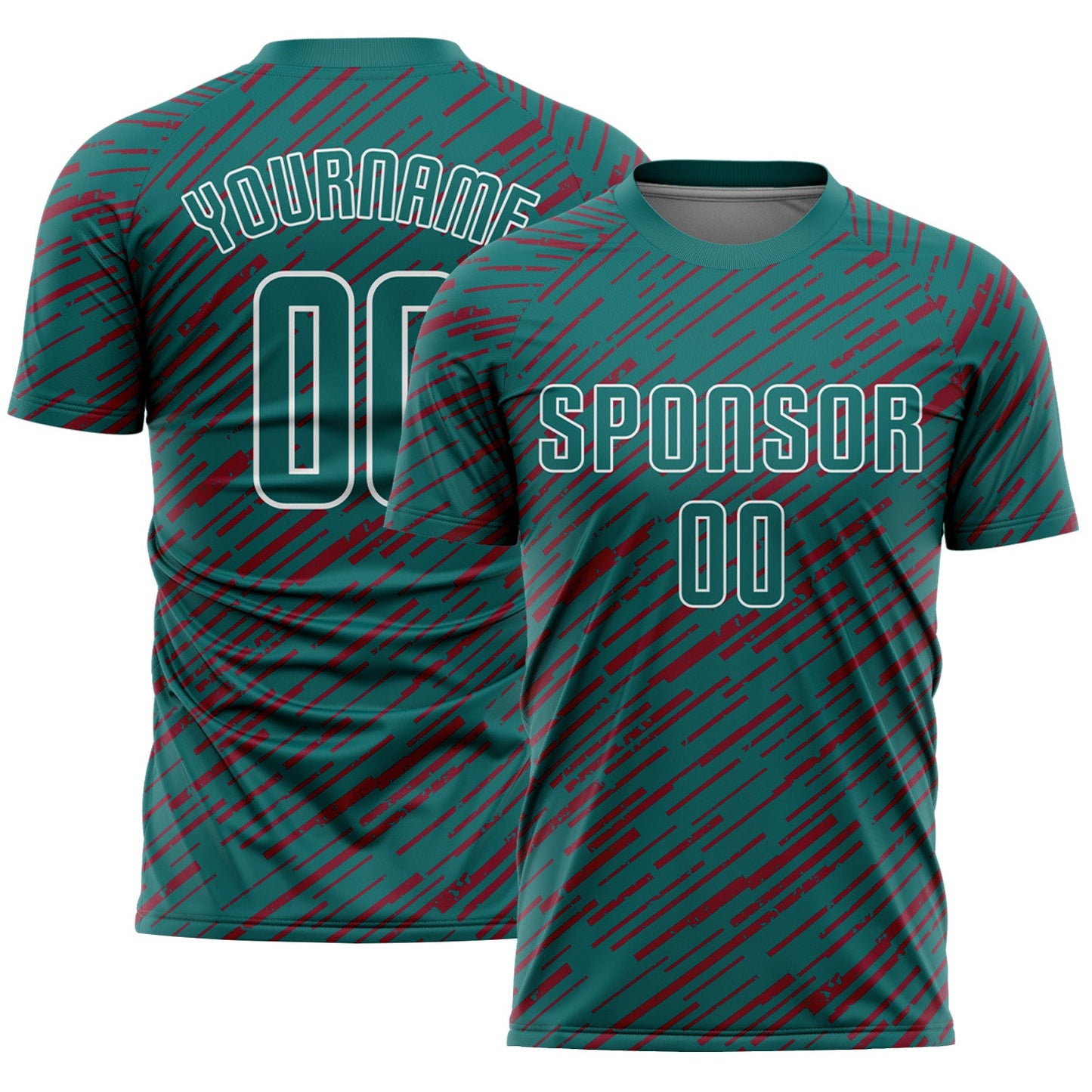 Custom Teal Crimson-White Line Sports Sublimation Soccer Uniform Jersey - Main View