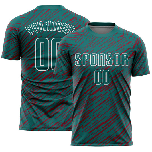 Custom Teal Crimson-White Line Sports Sublimation Soccer Uniform Jersey - Main View