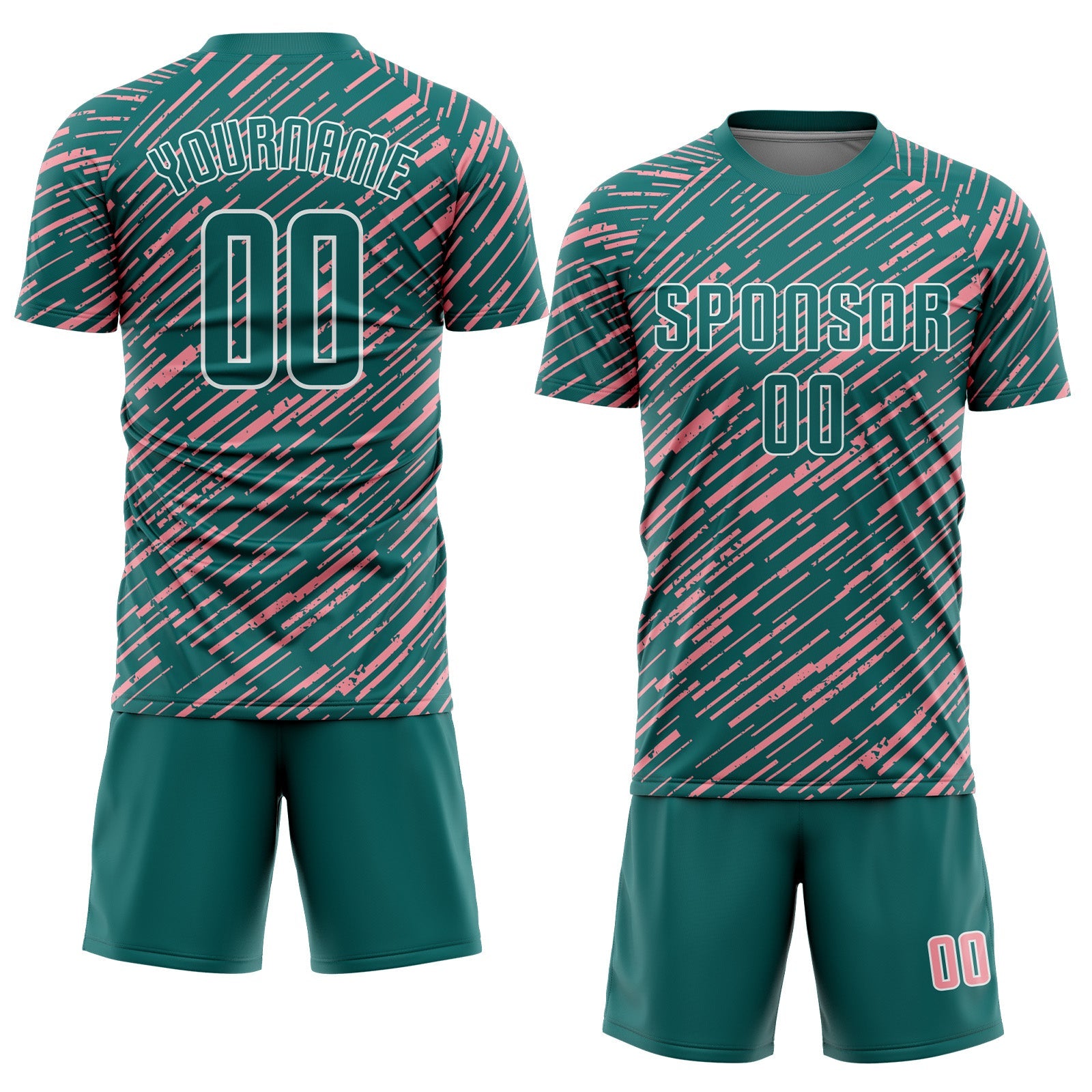 Custom Teal Medium Pink-White Line Sports Sublimation Soccer Uniform Jersey view 2