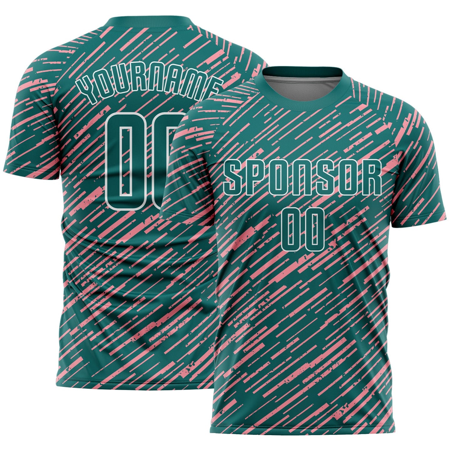 Custom Teal Medium Pink-White Line Sports Sublimation Soccer Uniform Jersey - Main View