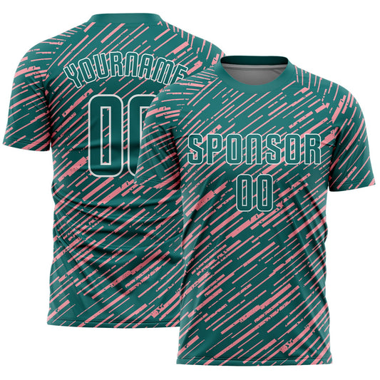 Custom Teal Medium Pink-White Line Sports Sublimation Soccer Uniform Jersey - Main View