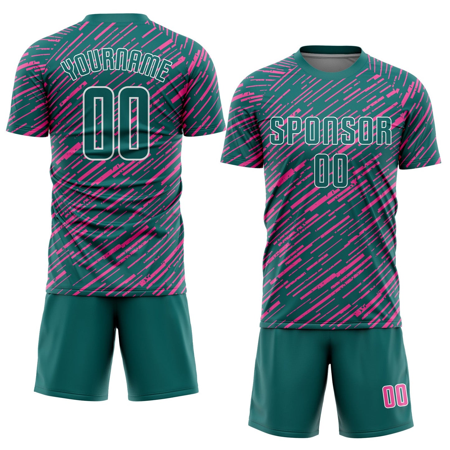 Custom Teal Pink-White Line Sports Sublimation Soccer Uniform Jersey view 2