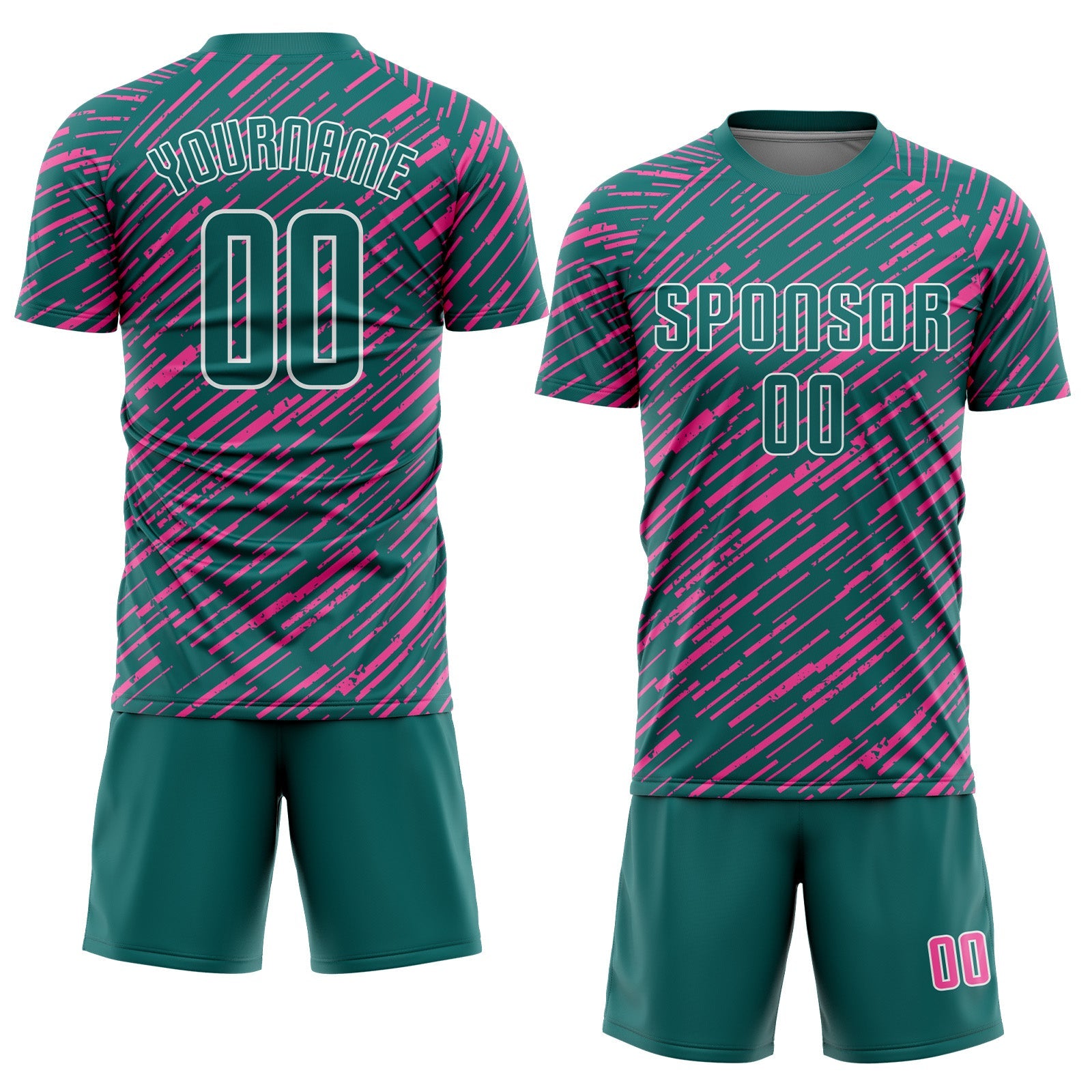 Custom Teal Pink-White Line Sports Sublimation Soccer Uniform Jersey view 2
