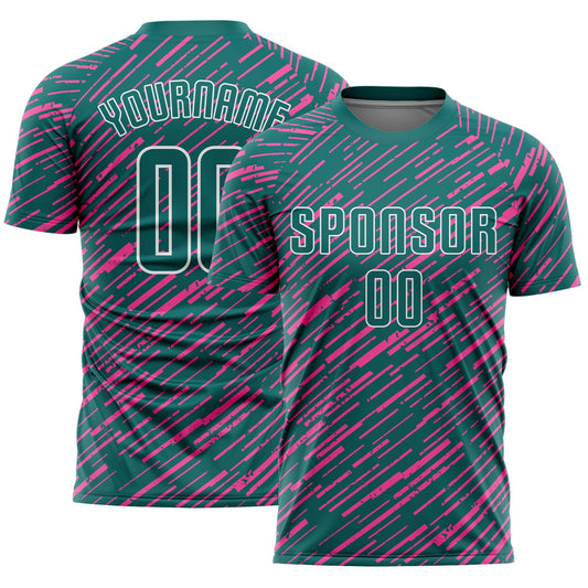 Custom Teal Pink-White Line Sports Sublimation Soccer Uniform Jersey - Main View