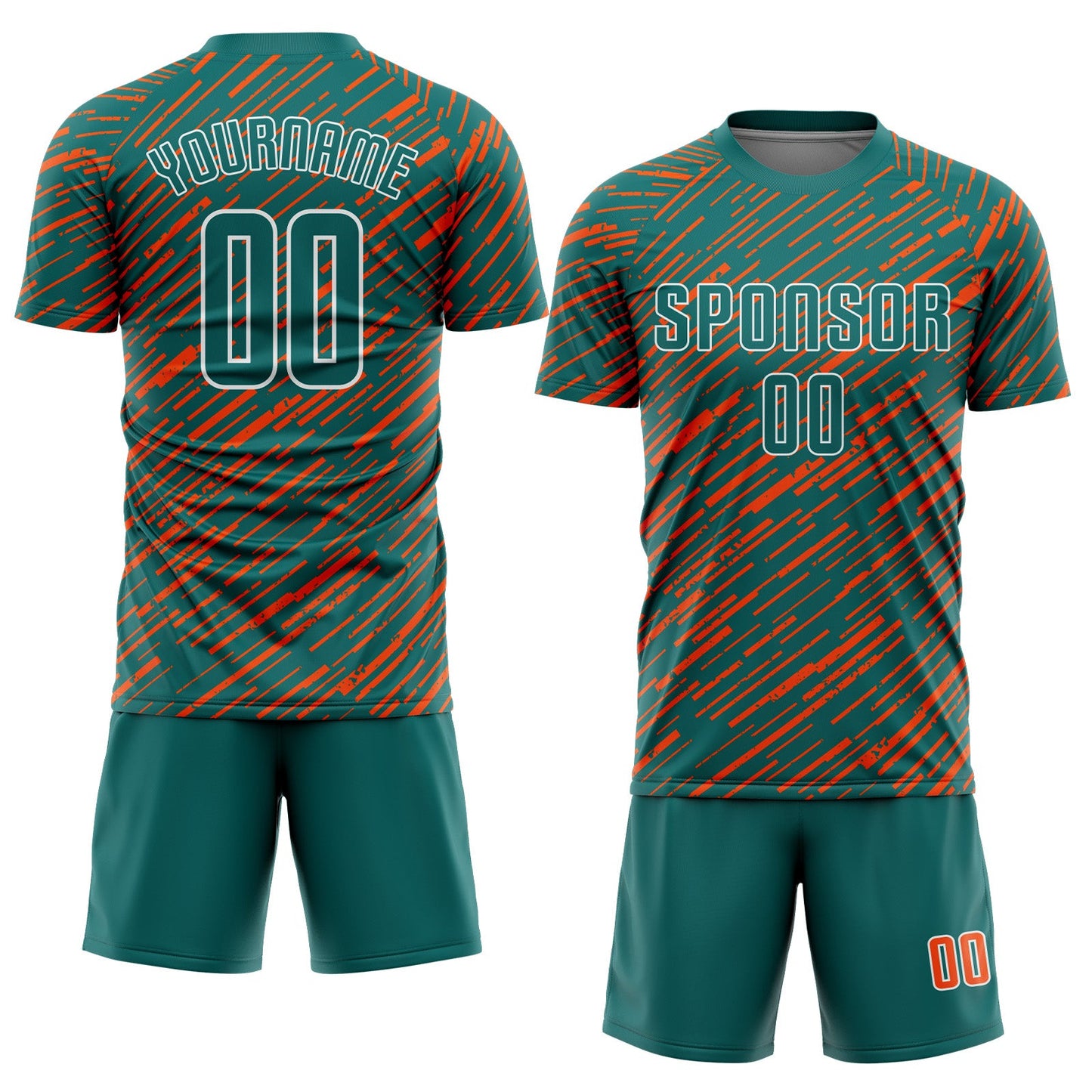 Custom Teal Orange-White Line Sports Sublimation Soccer Uniform Jersey view 2