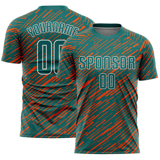 Custom Teal Orange-White Line Sports Sublimation Soccer Uniform Jersey - Main View