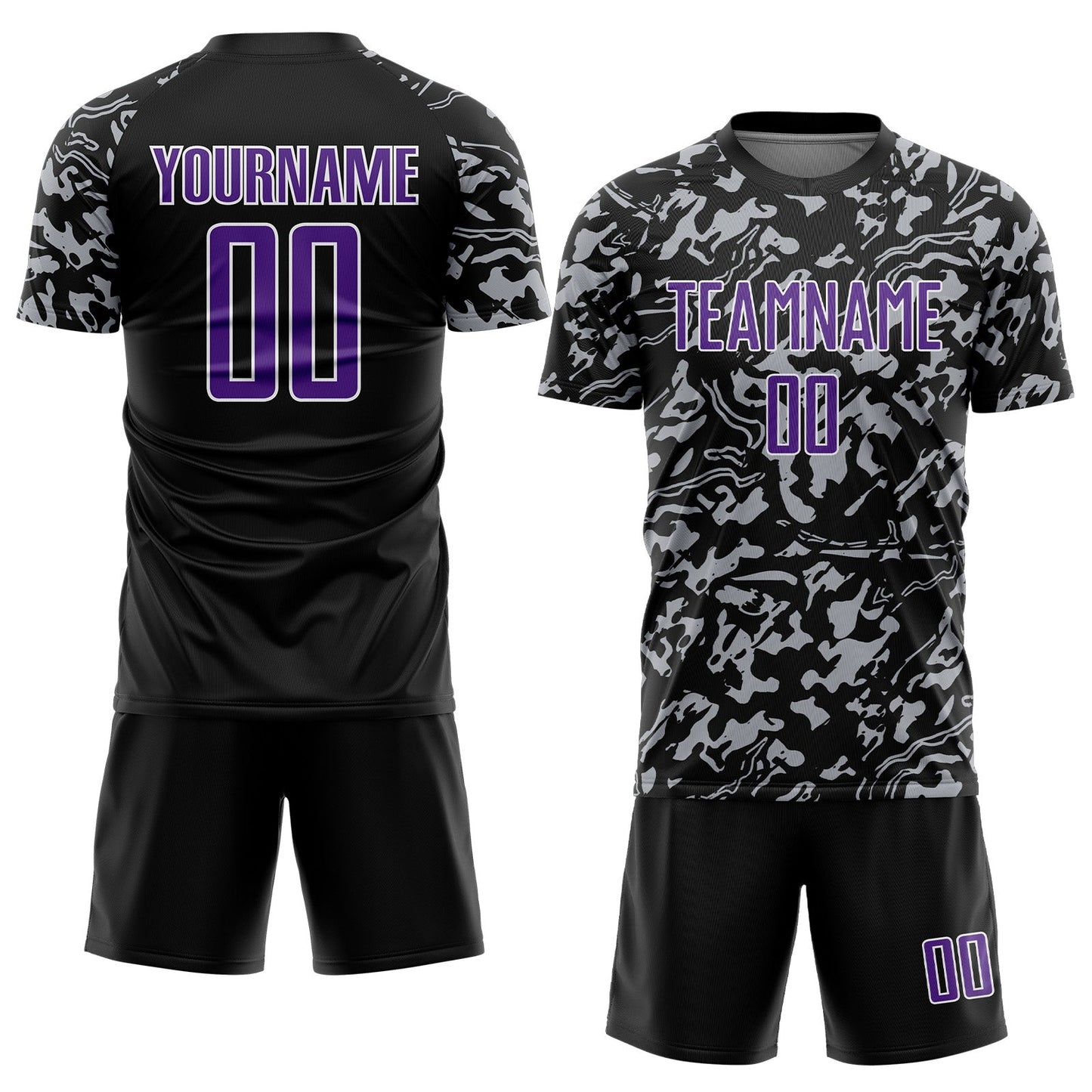 Custom Black Purple Gray-White Liquid Fluid Pattern Sports Sublimation Soccer Uniform Jersey view 2
