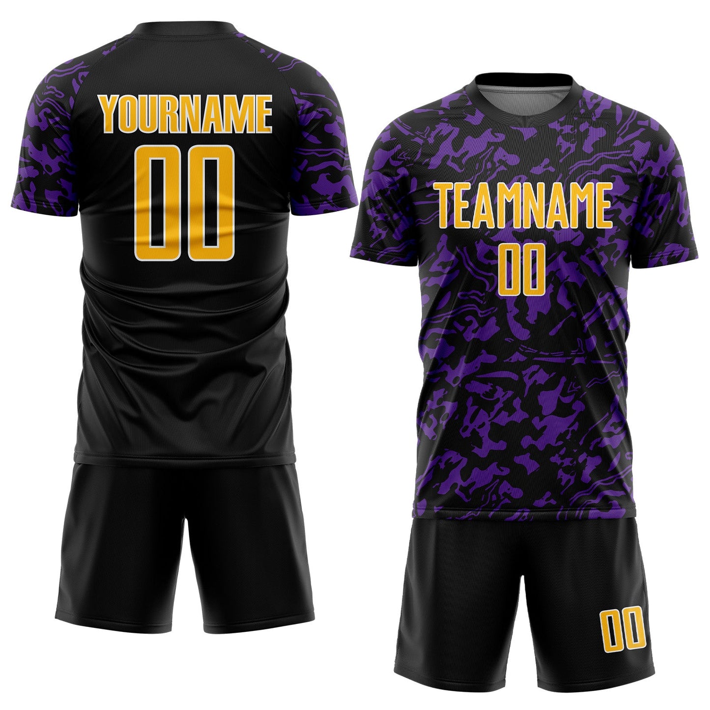 Custom Black Gold Purple-White Liquid Fluid Pattern Sports Sublimation Soccer Uniform Jersey view 2