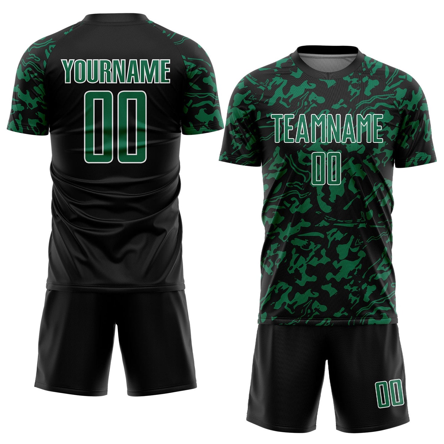 Custom Black Kelly Green-White Liquid Fluid Pattern Sports Sublimation Soccer Uniform Jersey view 2