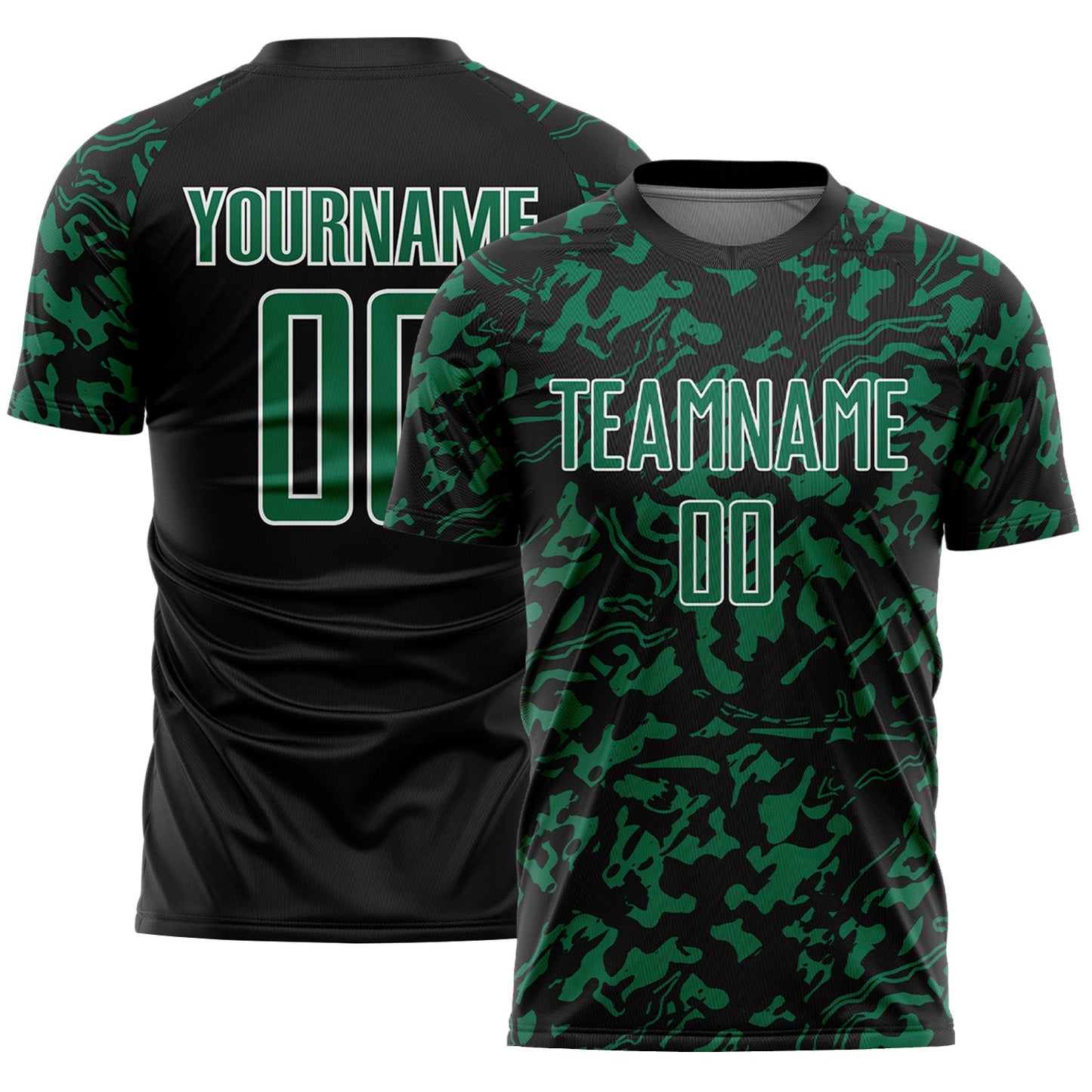 Custom Black Kelly Green-White Liquid Fluid Pattern Sports Sublimation Soccer Uniform Jersey - Main View