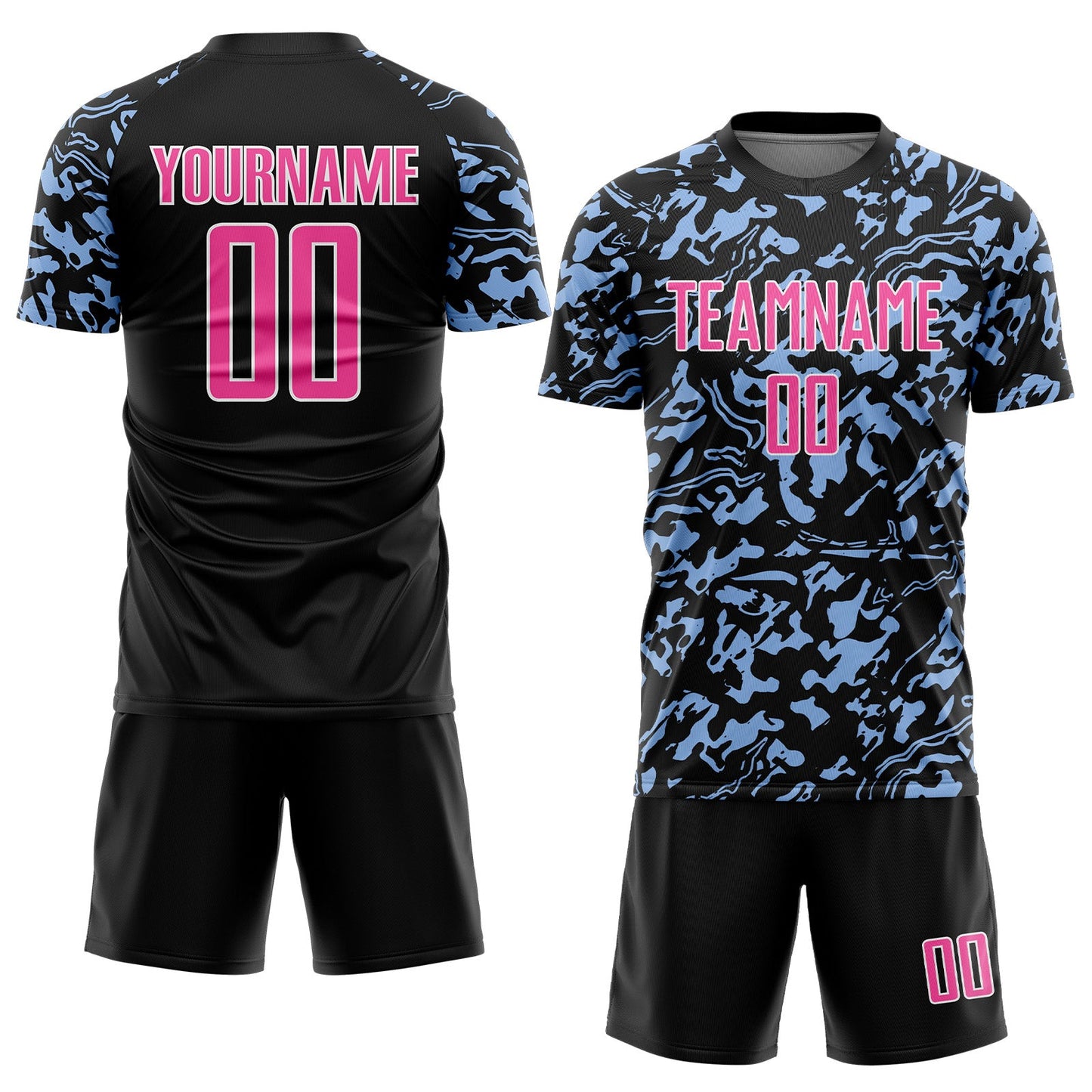 Custom Black Pink Light Blue-White Liquid Fluid Pattern Sports Sublimation Soccer Uniform Jersey view 2
