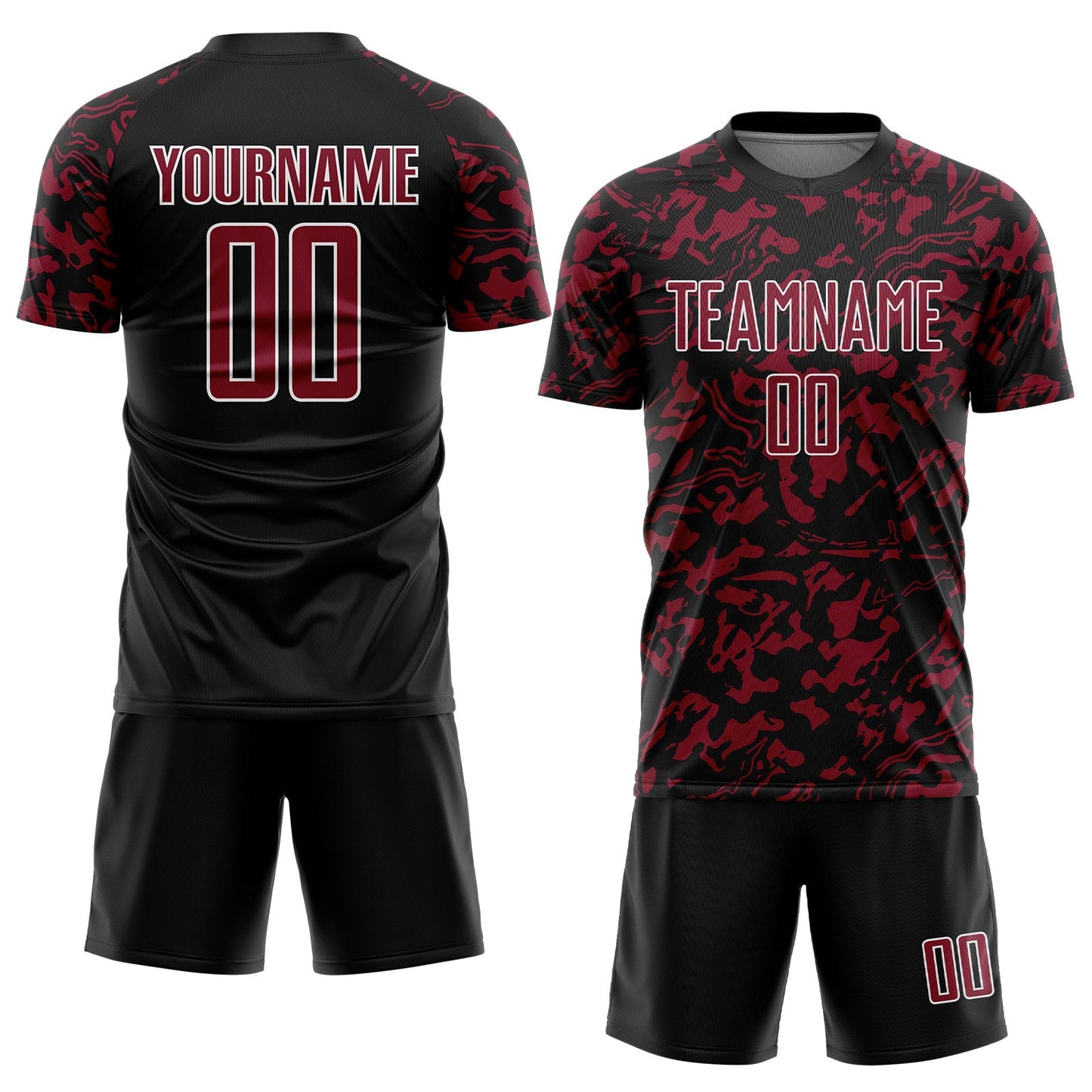 Custom Black Crimson-White Liquid Fluid Pattern Sports Sublimation Soccer Uniform Jersey view 2