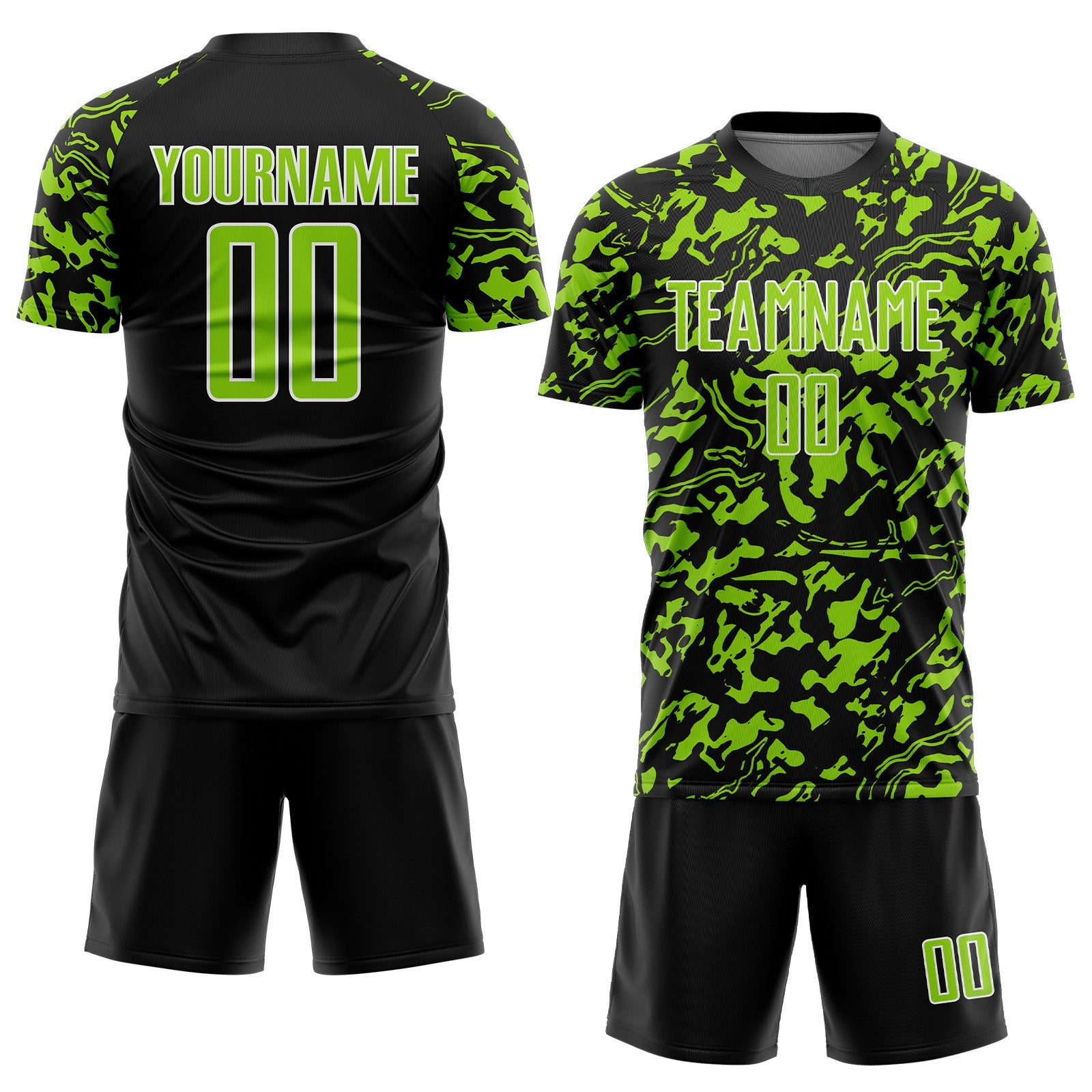 Custom Black Neon Green-White Liquid Fluid Pattern Sports Sublimation Soccer Uniform Jersey view 2