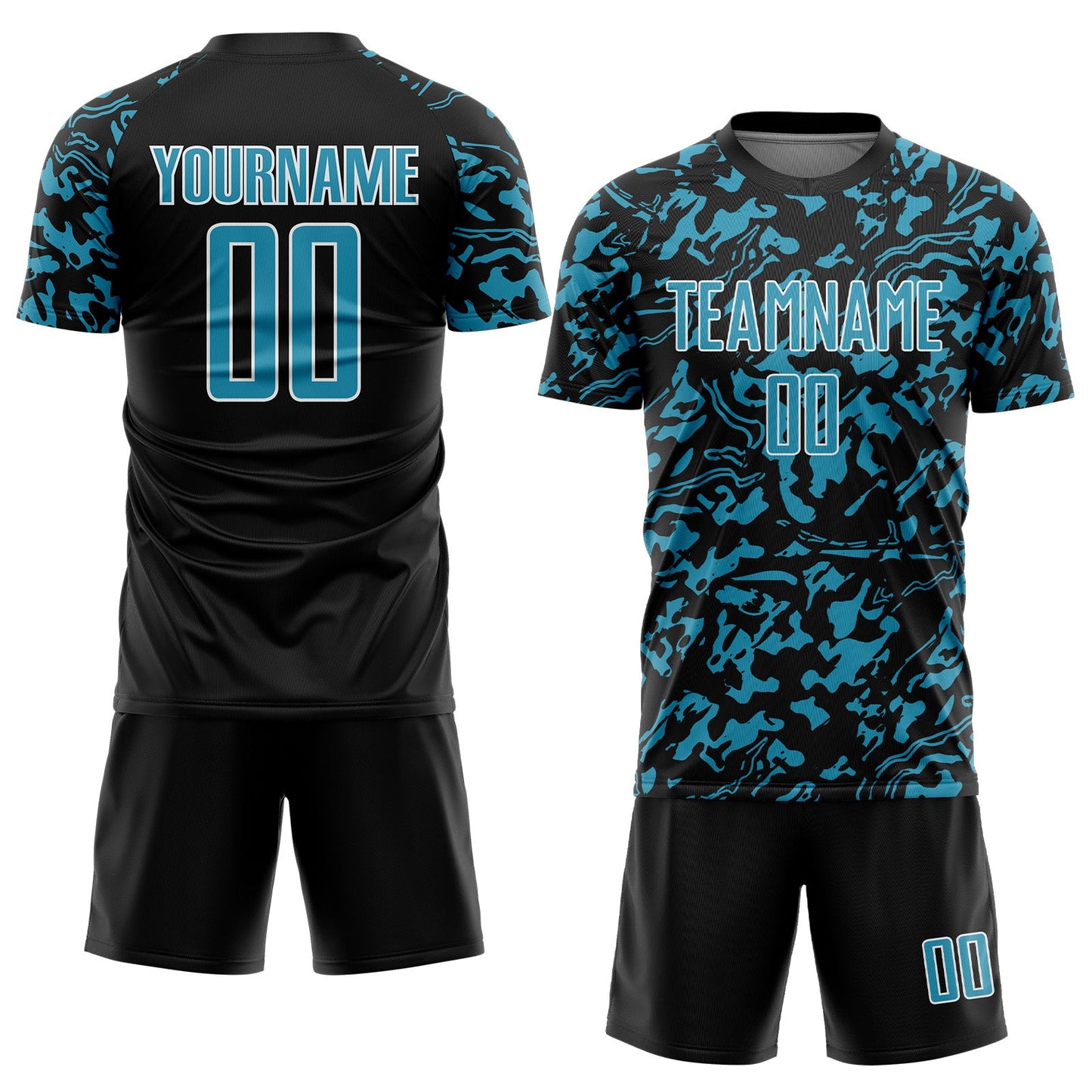 Custom Black Panther Blue-White Liquid Fluid Pattern Sports Sublimation Soccer Uniform Jersey view 2