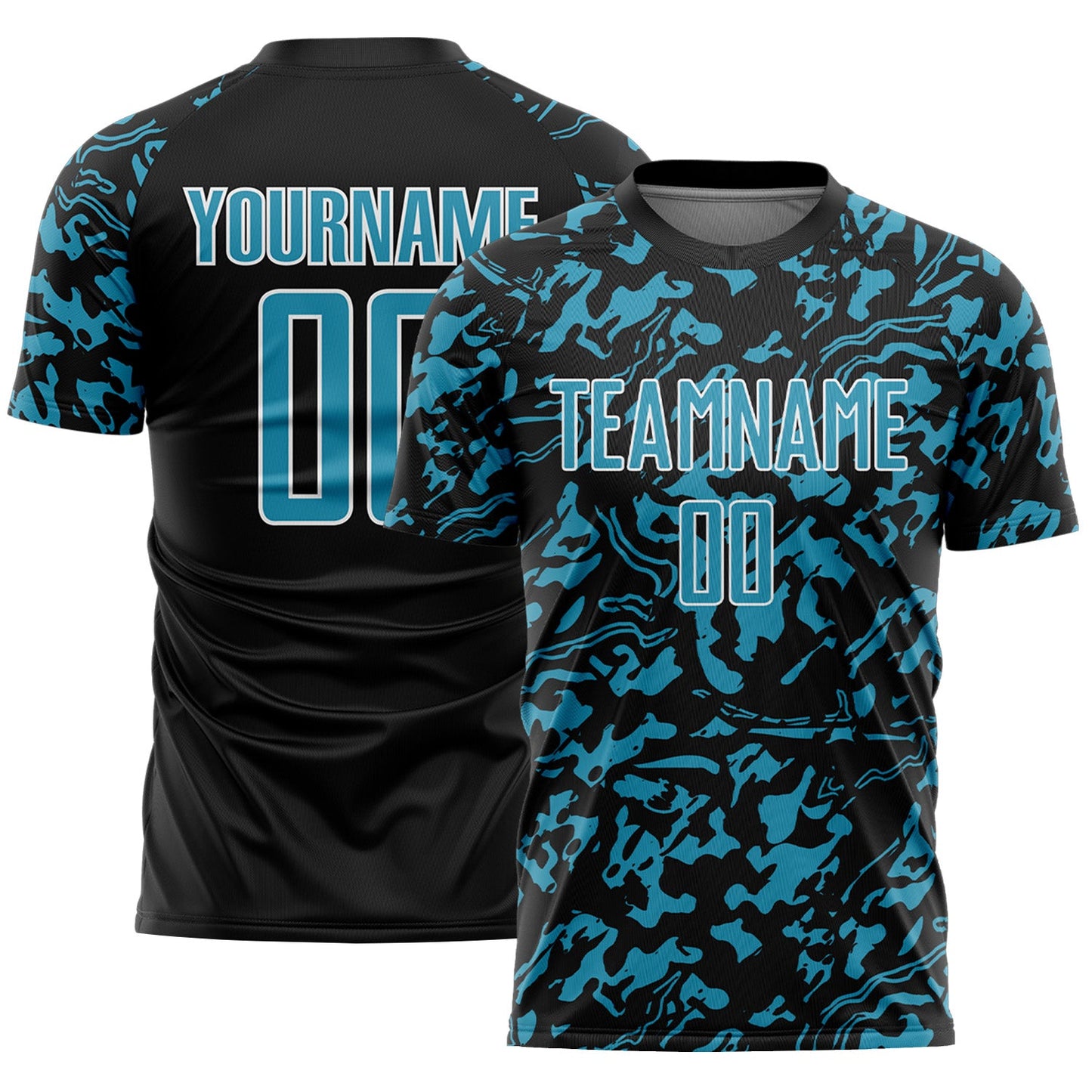 Custom Black Panther Blue-White Liquid Fluid Pattern Sports Sublimation Soccer Uniform Jersey - Main View