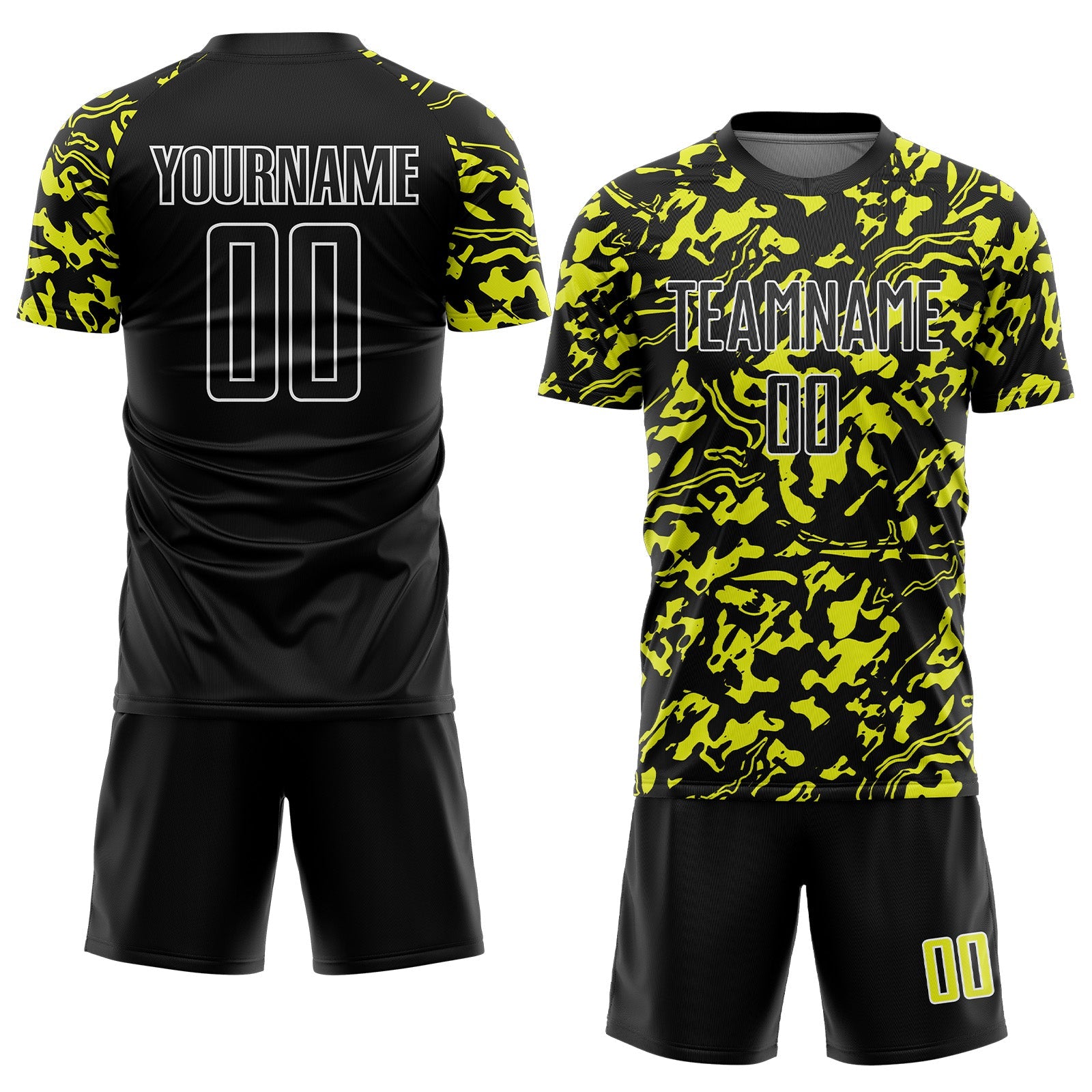 Custom Black Neon Yellow-White Liquid Fluid Pattern Sports Sublimation Soccer Uniform Jersey view 2