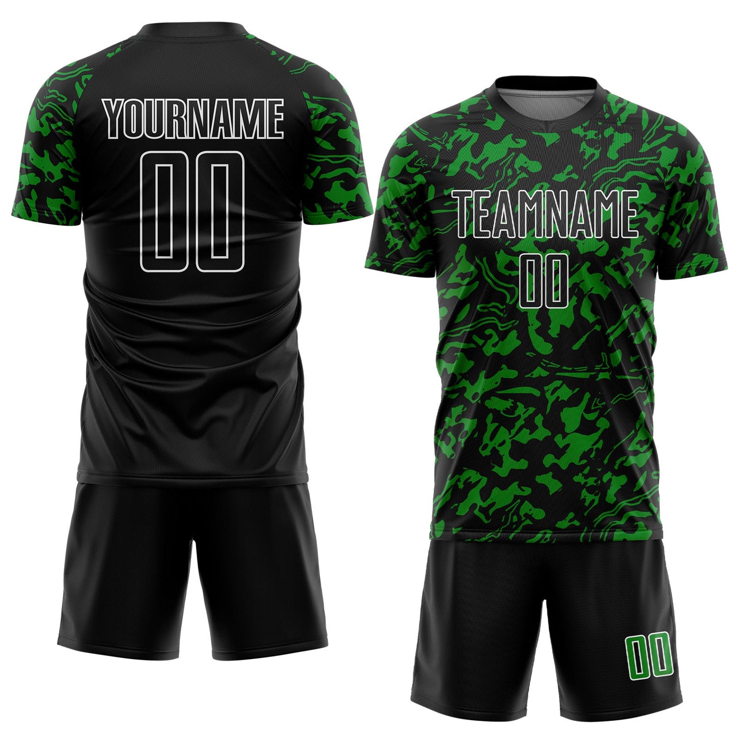 Custom Black Grass Green-White Liquid Fluid Pattern Sports Sublimation Soccer Uniform Jersey view 2