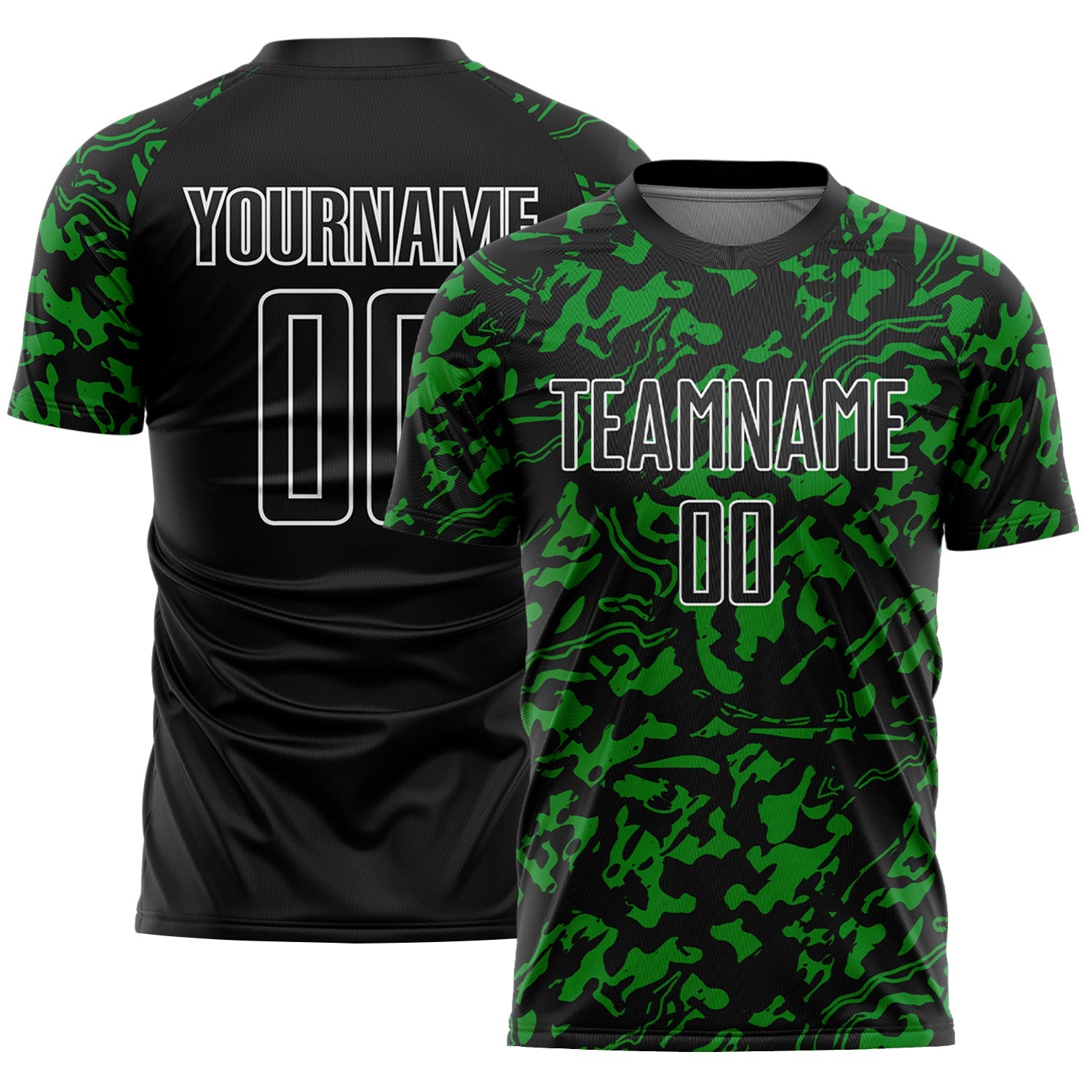 Custom Black Grass Green-White Liquid Fluid Pattern Sports Sublimation Soccer Uniform Jersey - Main View