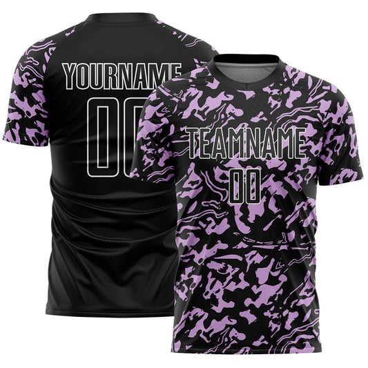 Custom Black Light Purple-White Liquid Fluid Pattern Sports Sublimation Soccer Uniform Jersey - Main View