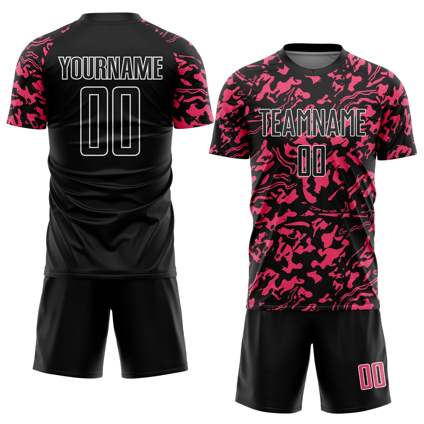 Custom Black Neon Pink-White Liquid Fluid Pattern Sports Sublimation Soccer Uniform Jersey view 2