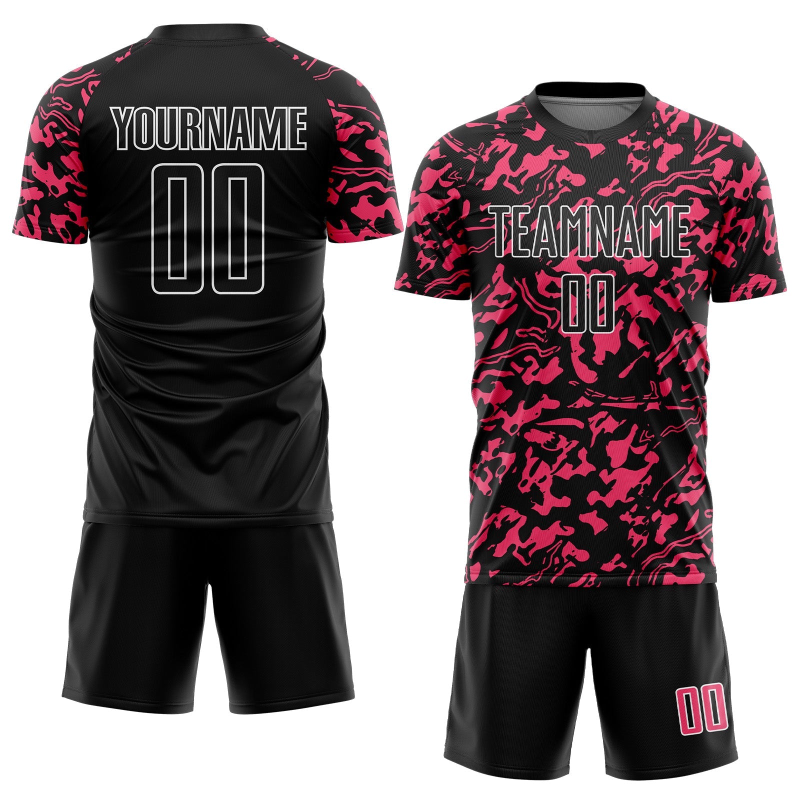 Custom Black Neon Pink-White Liquid Fluid Pattern Sports Sublimation Soccer Uniform Jersey view 2