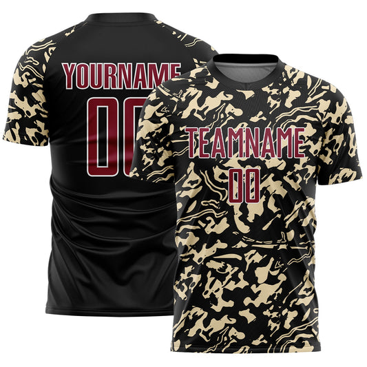 Custom Black Crimson Cream-White Liquid Fluid Pattern Sports Sublimation Soccer Uniform Jersey - Main View