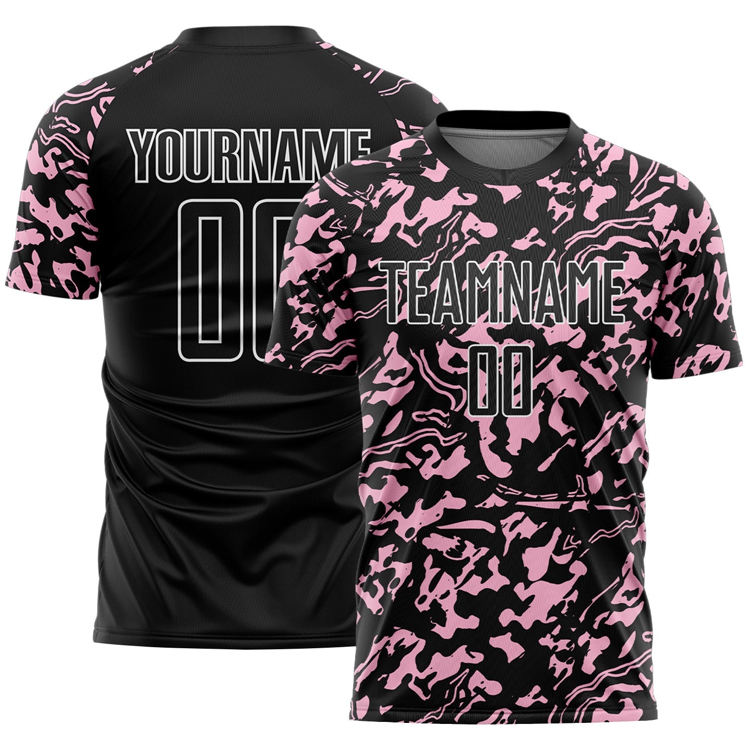 Custom Black Light Pink-White Liquid Fluid Pattern Sports Sublimation Soccer Uniform Jersey - Main View