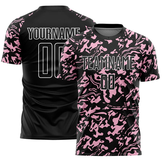 Custom Black Light Pink-White Liquid Fluid Pattern Sports Sublimation Soccer Uniform Jersey - Main View