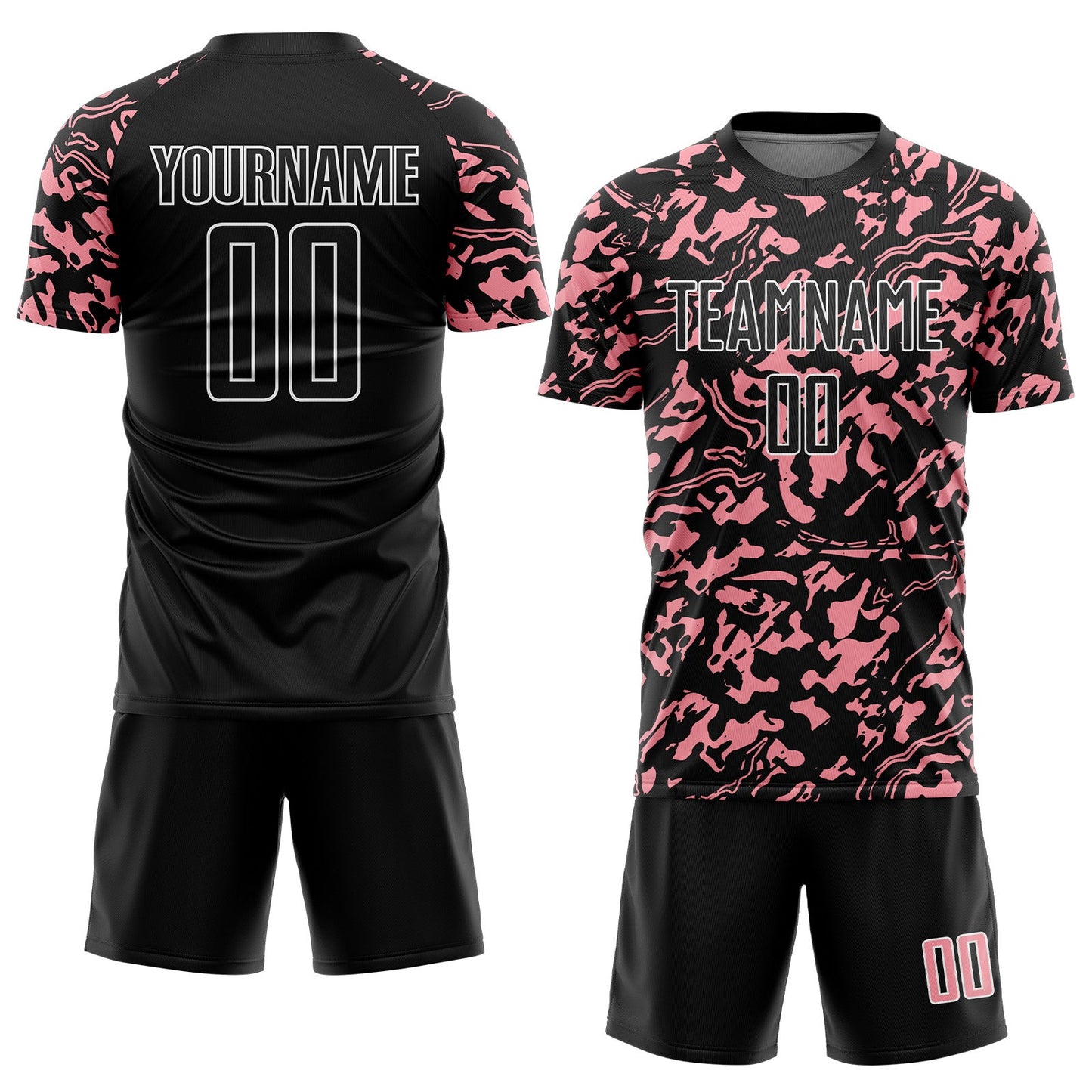 Custom Black Medium Pink-White Liquid Fluid Pattern Sports Sublimation Soccer Uniform Jersey view 2