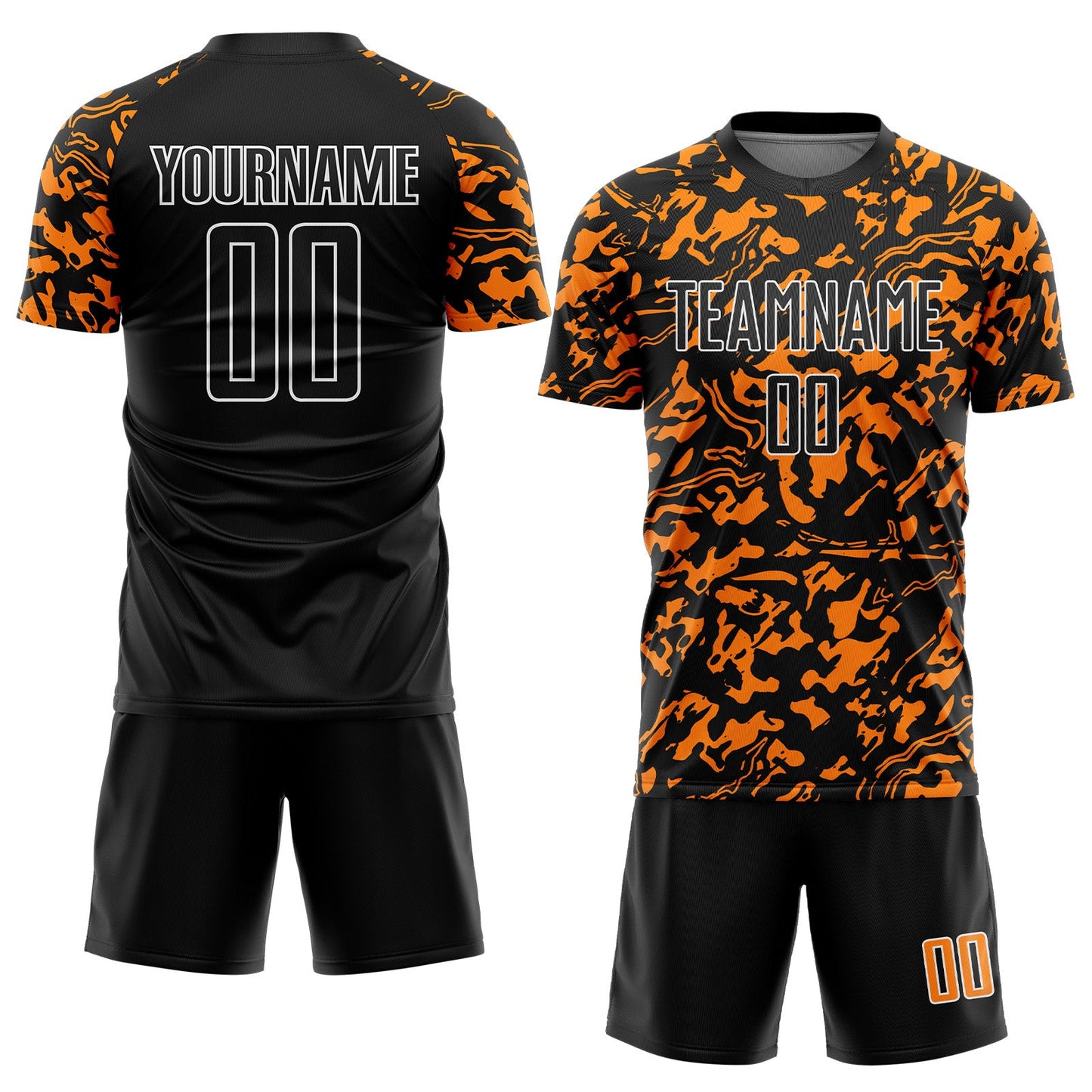 Custom Black Bay Orange-White Liquid Fluid Pattern Sports Sublimation Soccer Uniform Jersey view 2