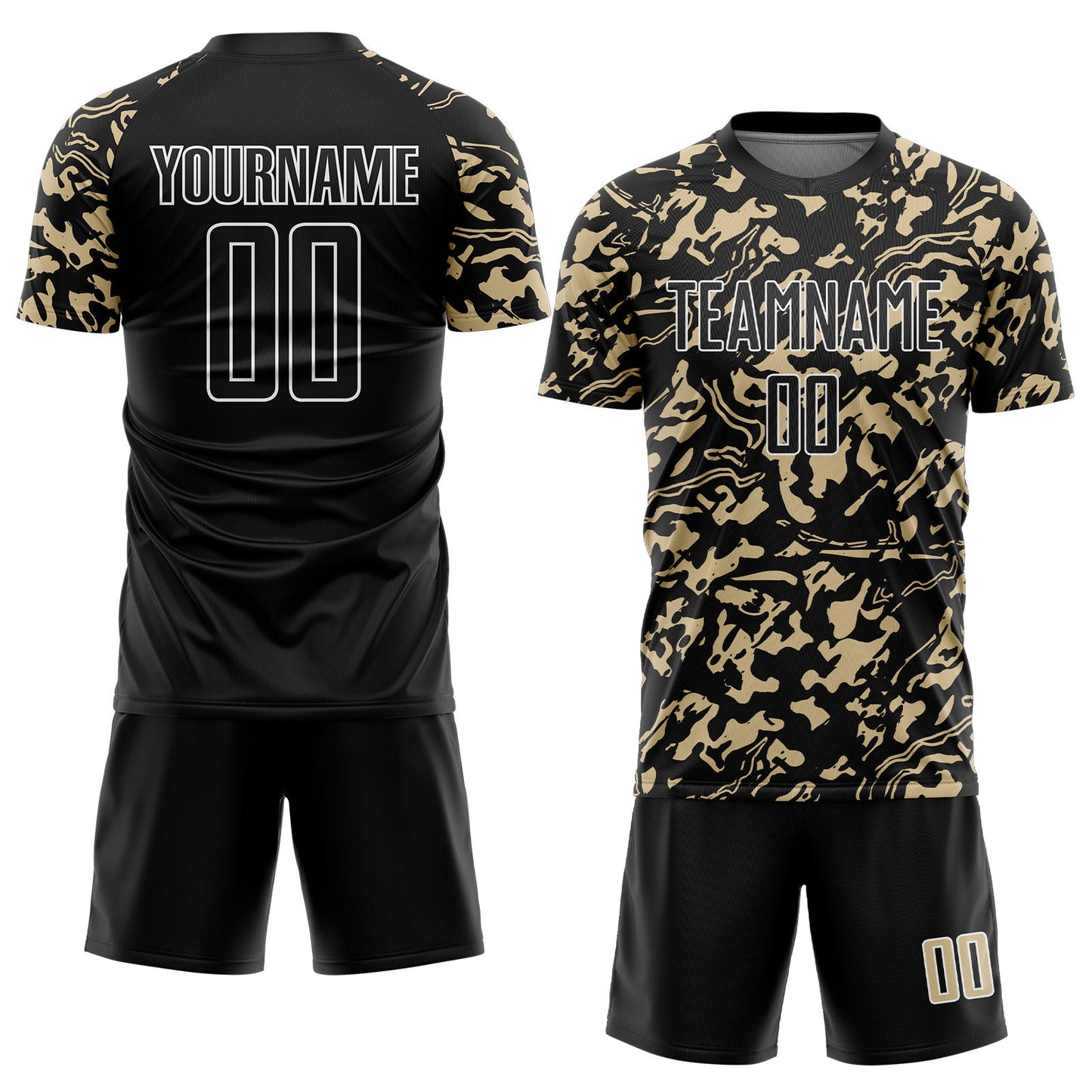 Custom Black Vegas Gold-White Liquid Fluid Pattern Sports Sublimation Soccer Uniform Jersey view 2