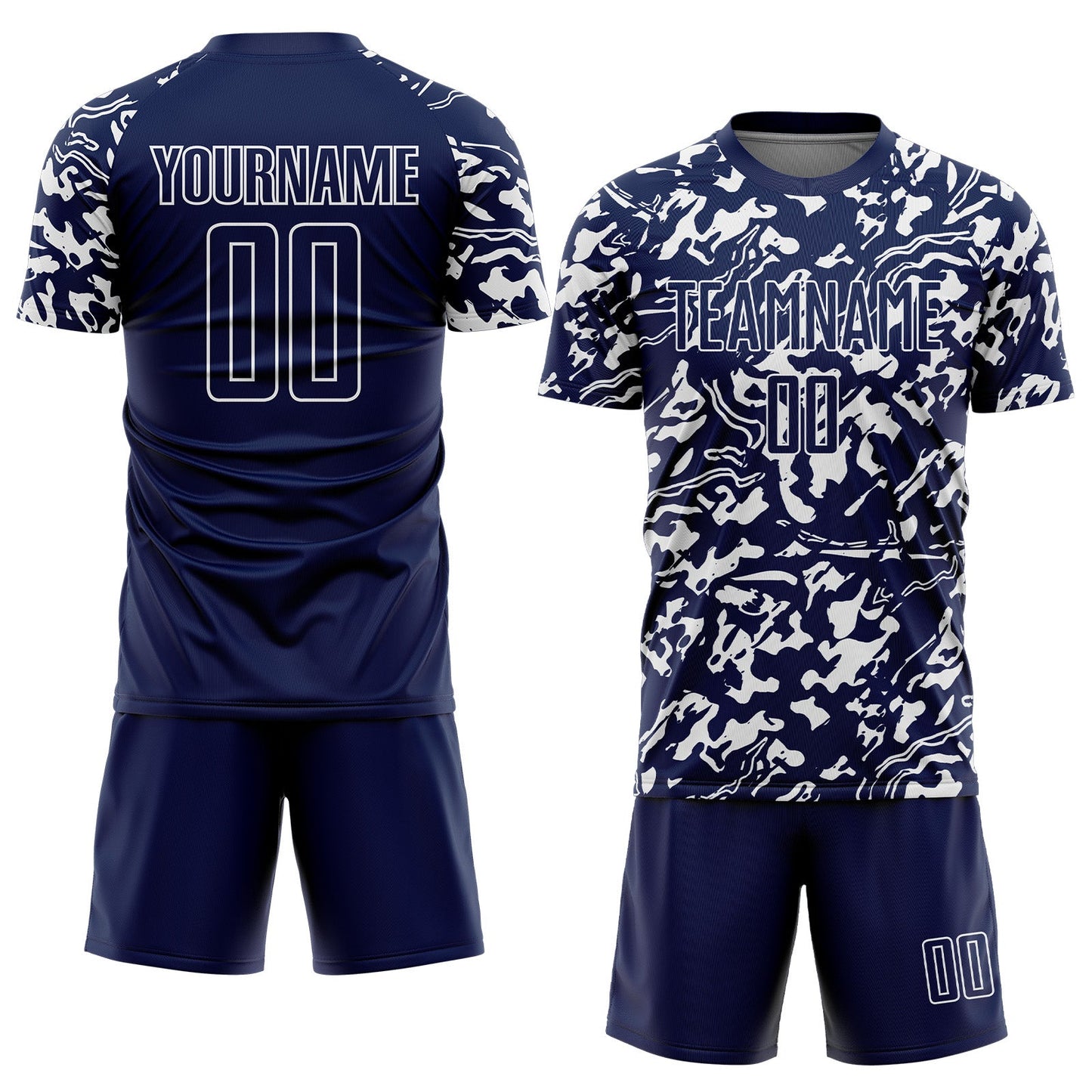 Custom Navy White Liquid Fluid Pattern Sports Sublimation Soccer Uniform Jersey view 2