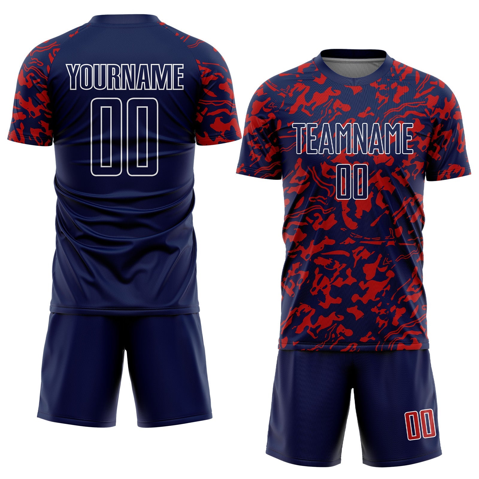 Custom Navy Red-White Liquid Fluid Pattern Sports Sublimation Soccer Uniform Jersey view 2