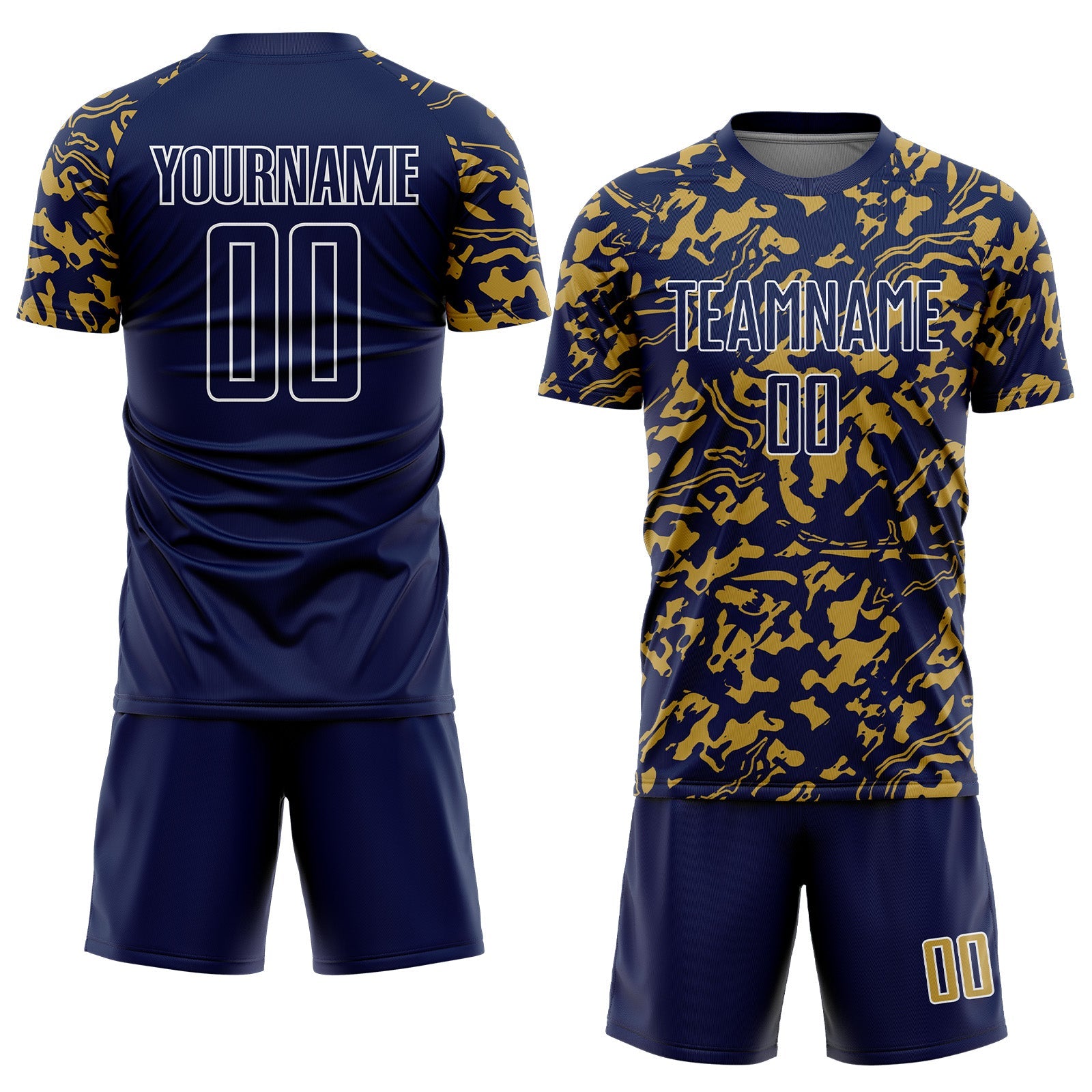 Custom Navy Old Gold-White Liquid Fluid Pattern Sports Sublimation Soccer Uniform Jersey view 2