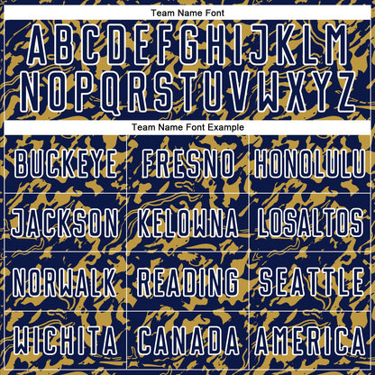 Custom Navy Old Gold-White Liquid Fluid Pattern Sports Sublimation Soccer Uniform Jersey view 5