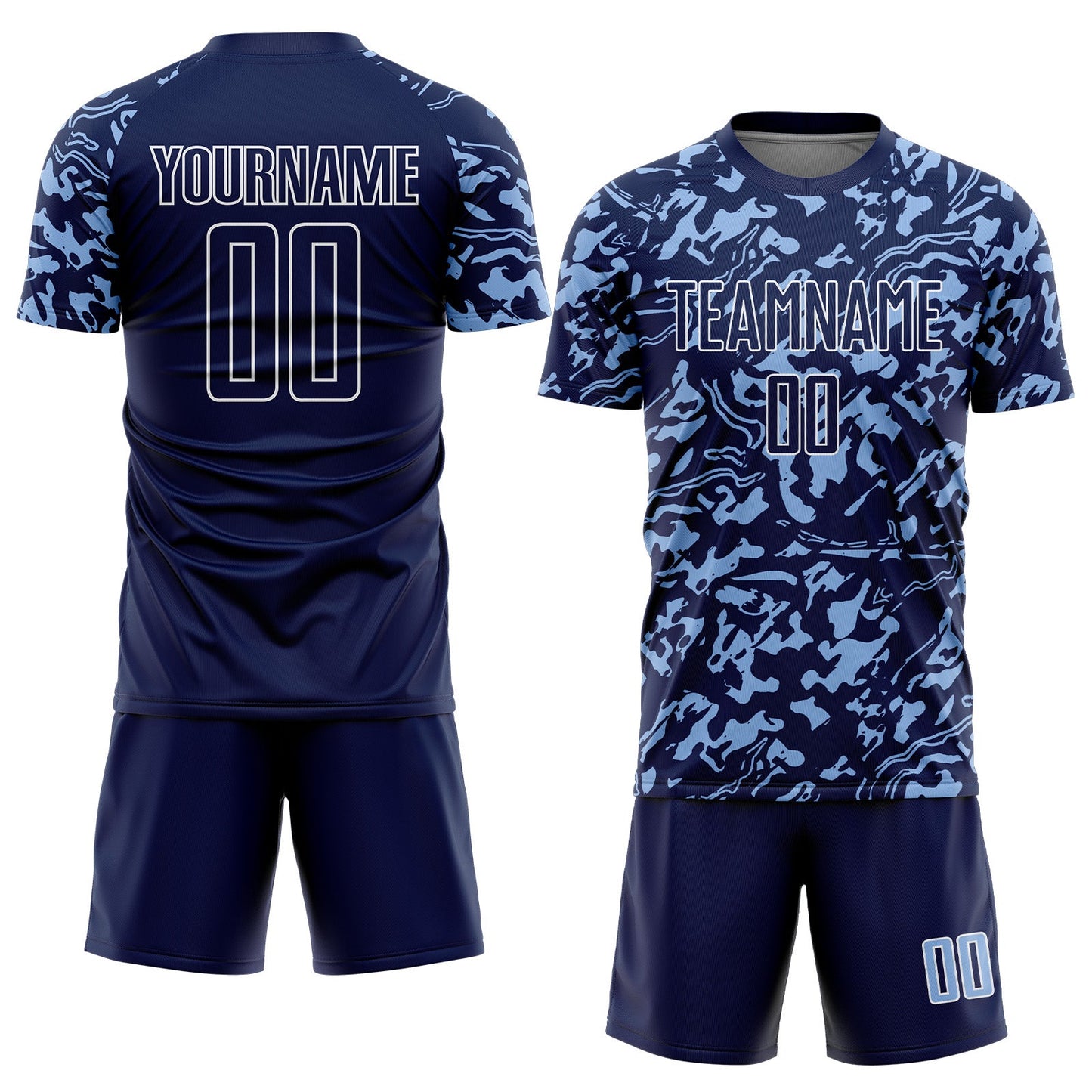 Custom Navy Light Blue-White Liquid Fluid Pattern Sports Sublimation Soccer Uniform Jersey view 2