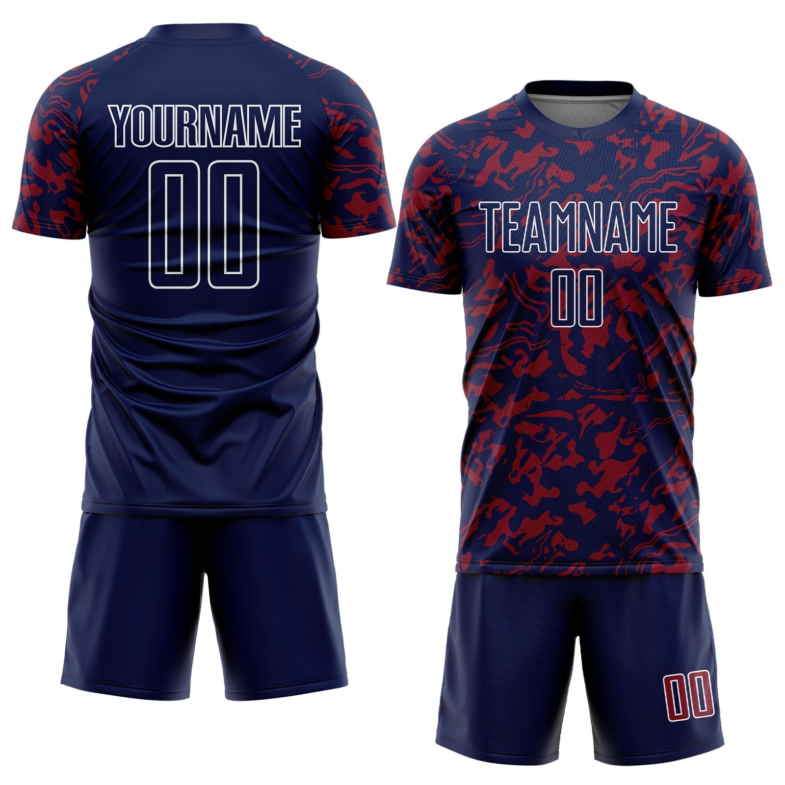 Custom Navy Crimson-White Liquid Fluid Pattern Sports Sublimation Soccer Uniform Jersey view 2