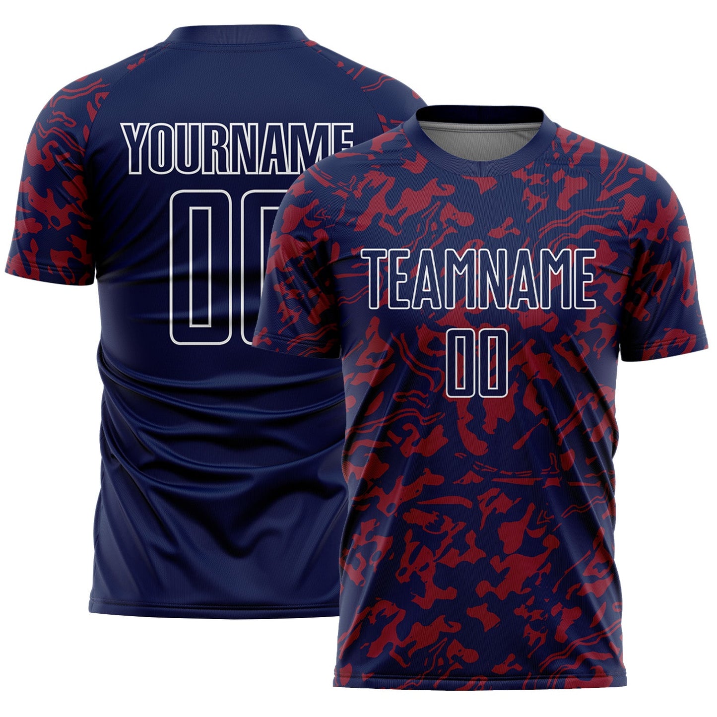 Custom Navy Crimson-White Liquid Fluid Pattern Sports Sublimation Soccer Uniform Jersey - Main View