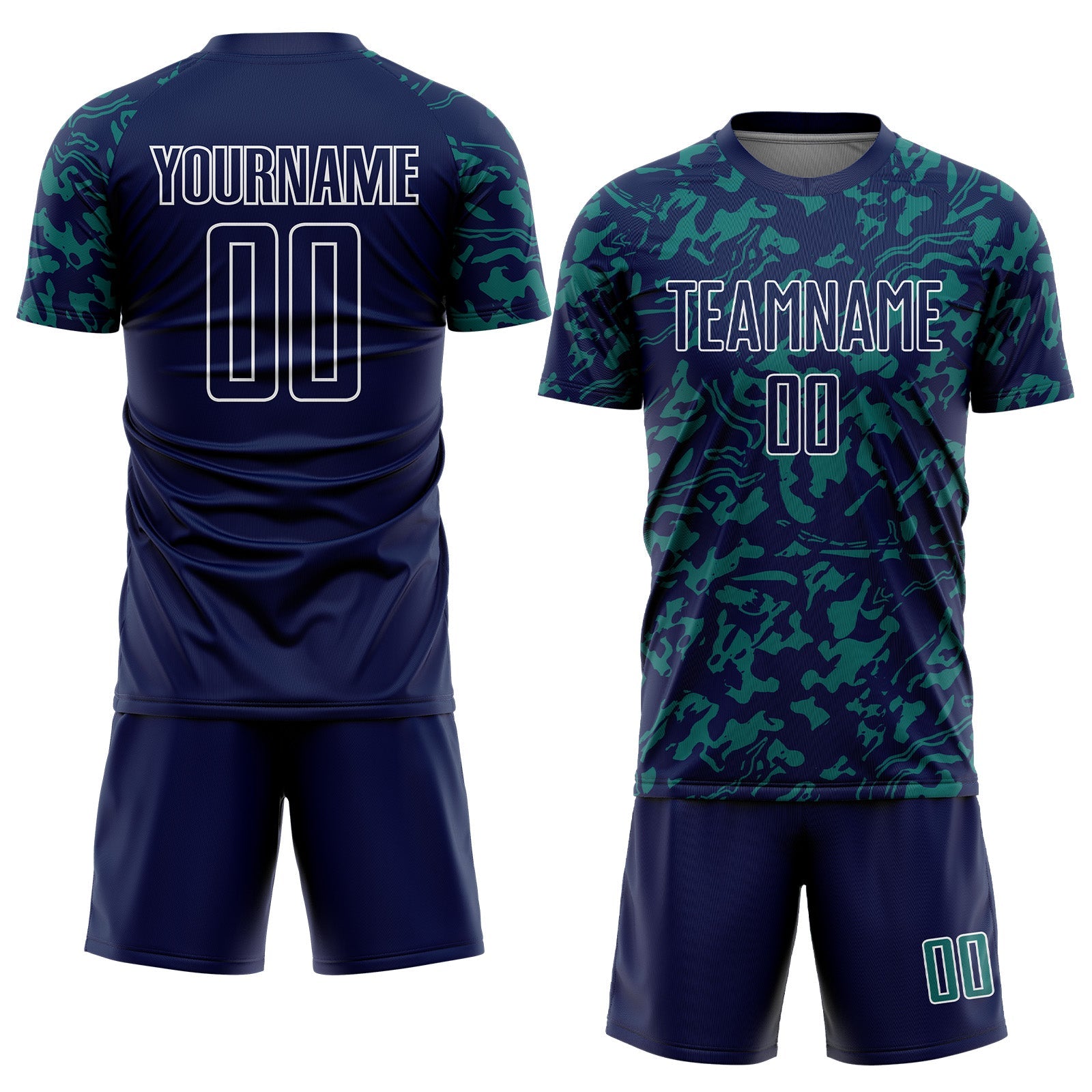 Custom Navy Teal-White Liquid Fluid Pattern Sports Sublimation Soccer Uniform Jersey view 2