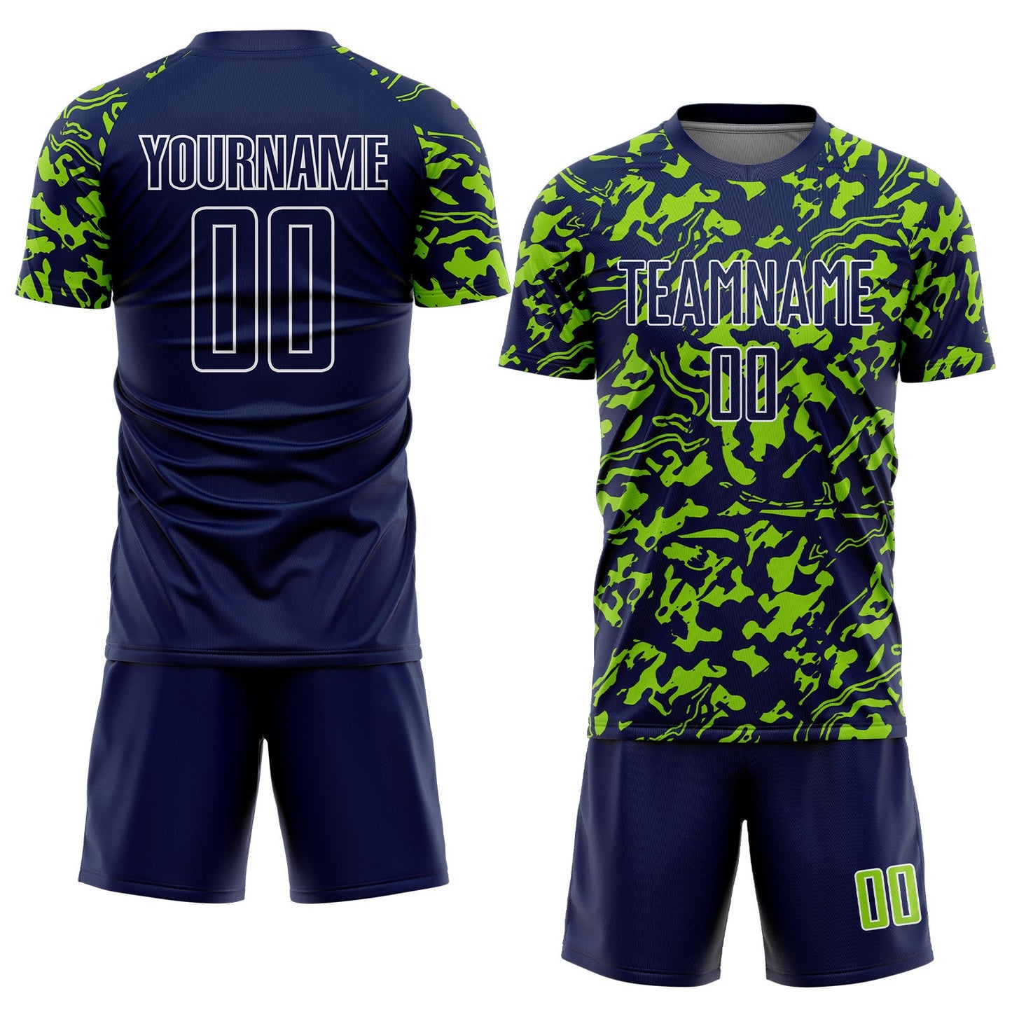 Custom Navy Neon Green-White Liquid Fluid Pattern Sports Sublimation Soccer Uniform Jersey view 2