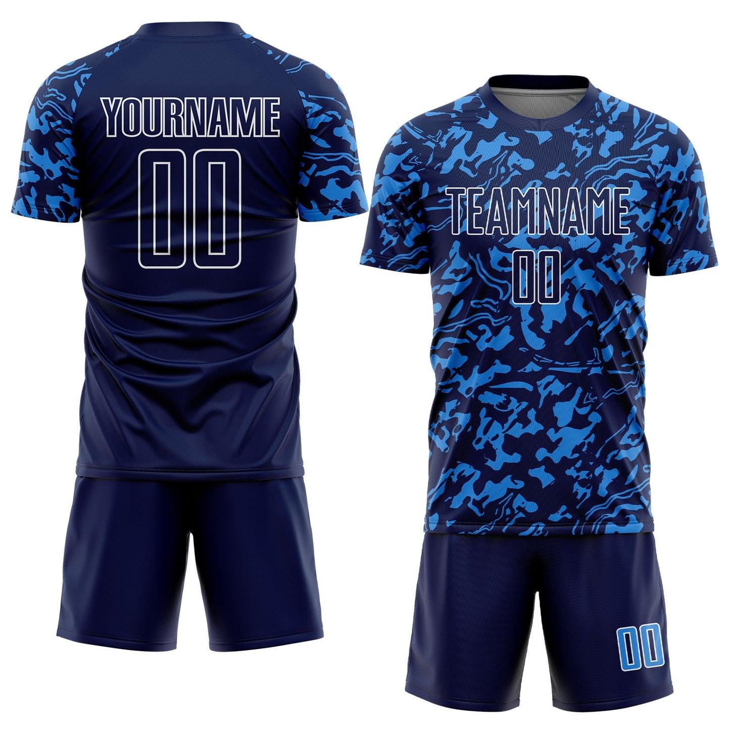 Custom Navy Powder Blue-White Liquid Fluid Pattern Sports Sublimation Soccer Uniform Jersey view 2