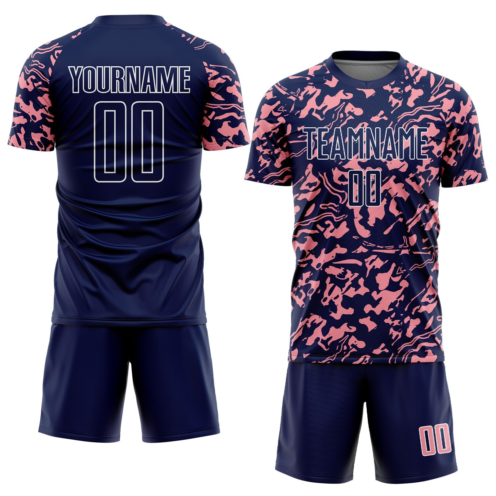 Custom Navy Medium Pink-White Liquid Fluid Pattern Sports Sublimation Soccer Uniform Jersey view 2