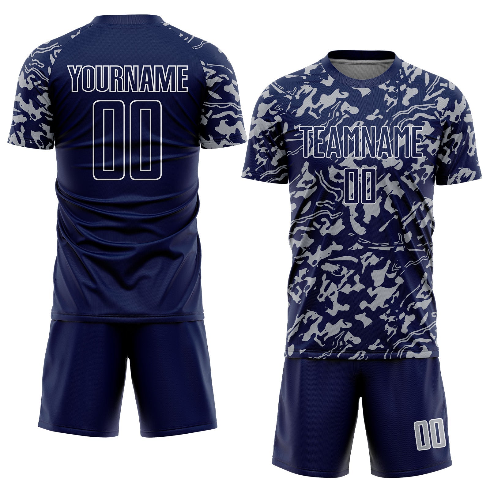 Custom Navy Gray-White Liquid Fluid Pattern Sports Sublimation Soccer Uniform Jersey view 2