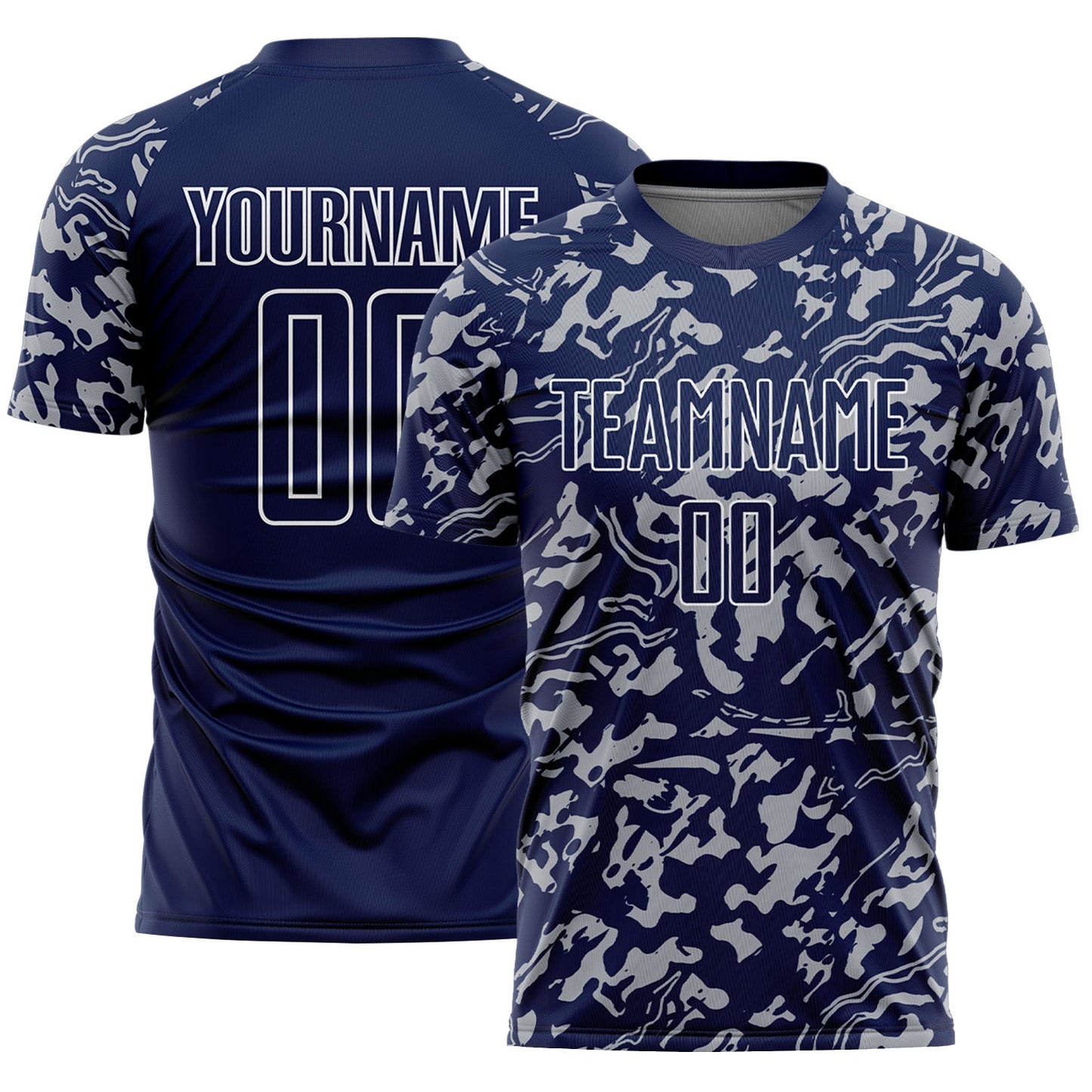 Custom Navy Gray-White Liquid Fluid Pattern Sports Sublimation Soccer Uniform Jersey - Main View