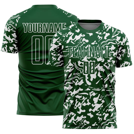 Custom Green White Liquid Fluid Pattern Sports Sublimation Soccer Uniform Jersey - Main View