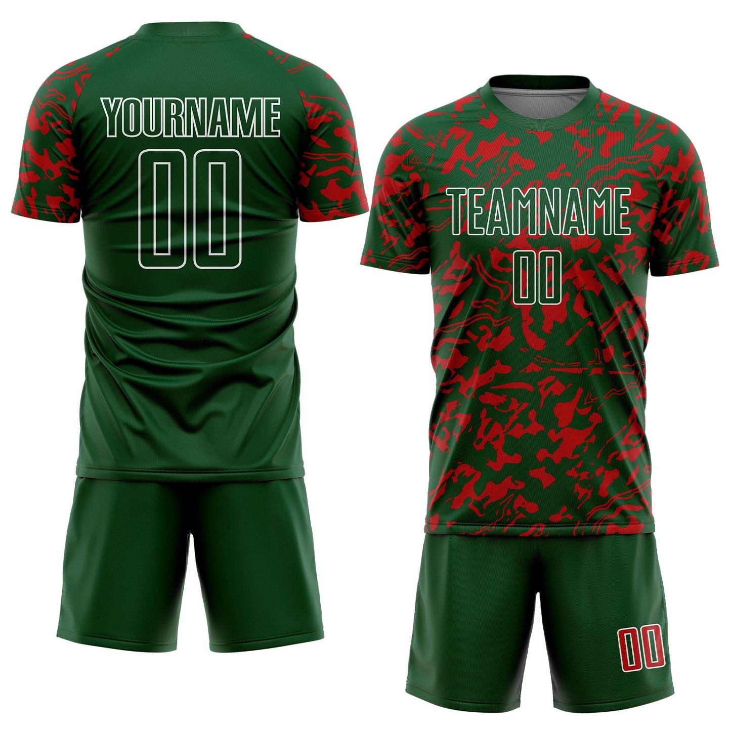 Custom Green Red-White Liquid Fluid Pattern Sports Sublimation Soccer Uniform Jersey view 2