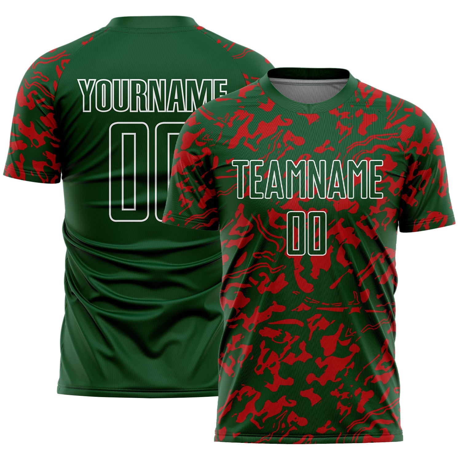 Custom Green Red-White Liquid Fluid Pattern Sports Sublimation Soccer Uniform Jersey - Main View